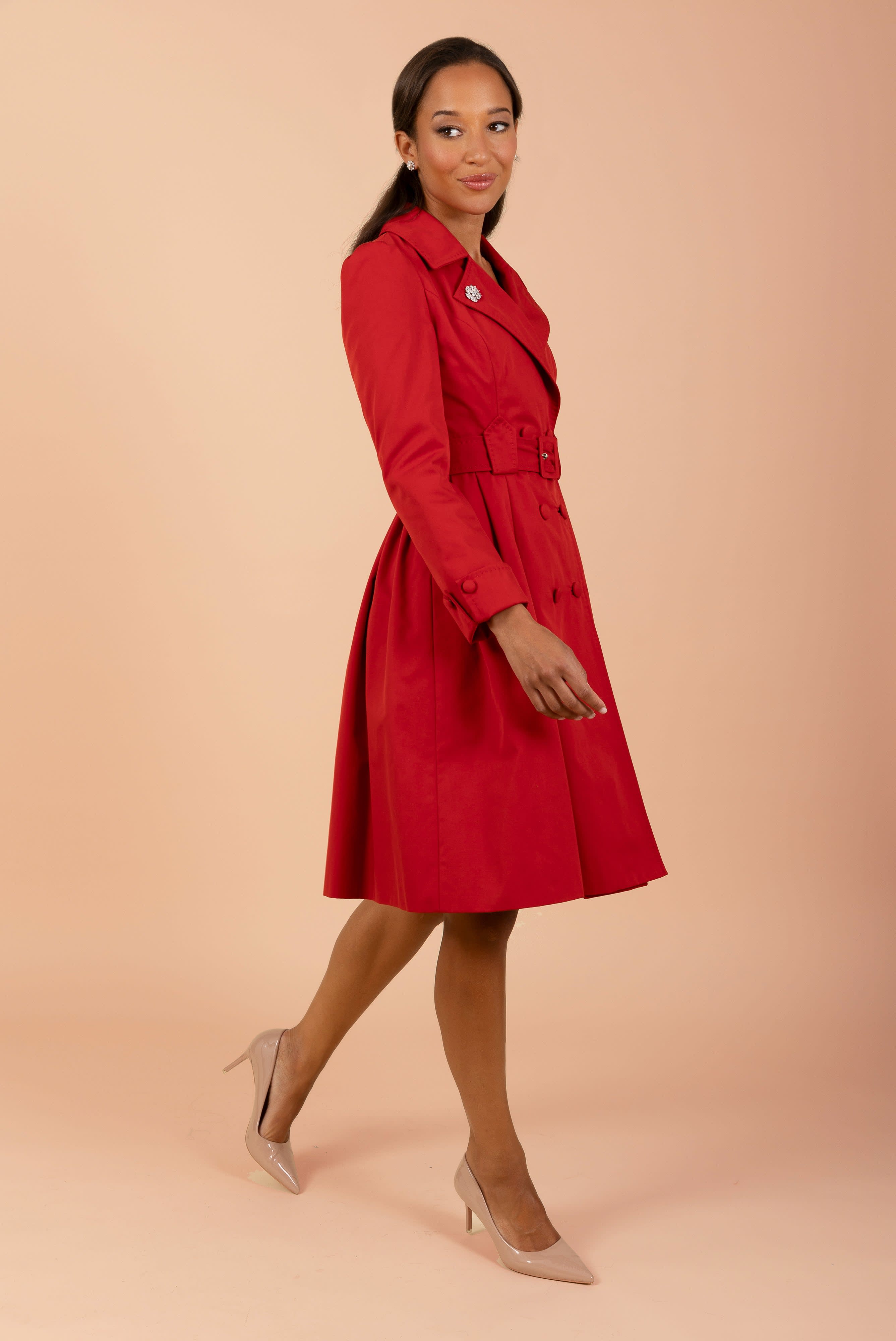 Bergman Cotton Gaberdine Dress Trench Coat In Rosso | Santinni