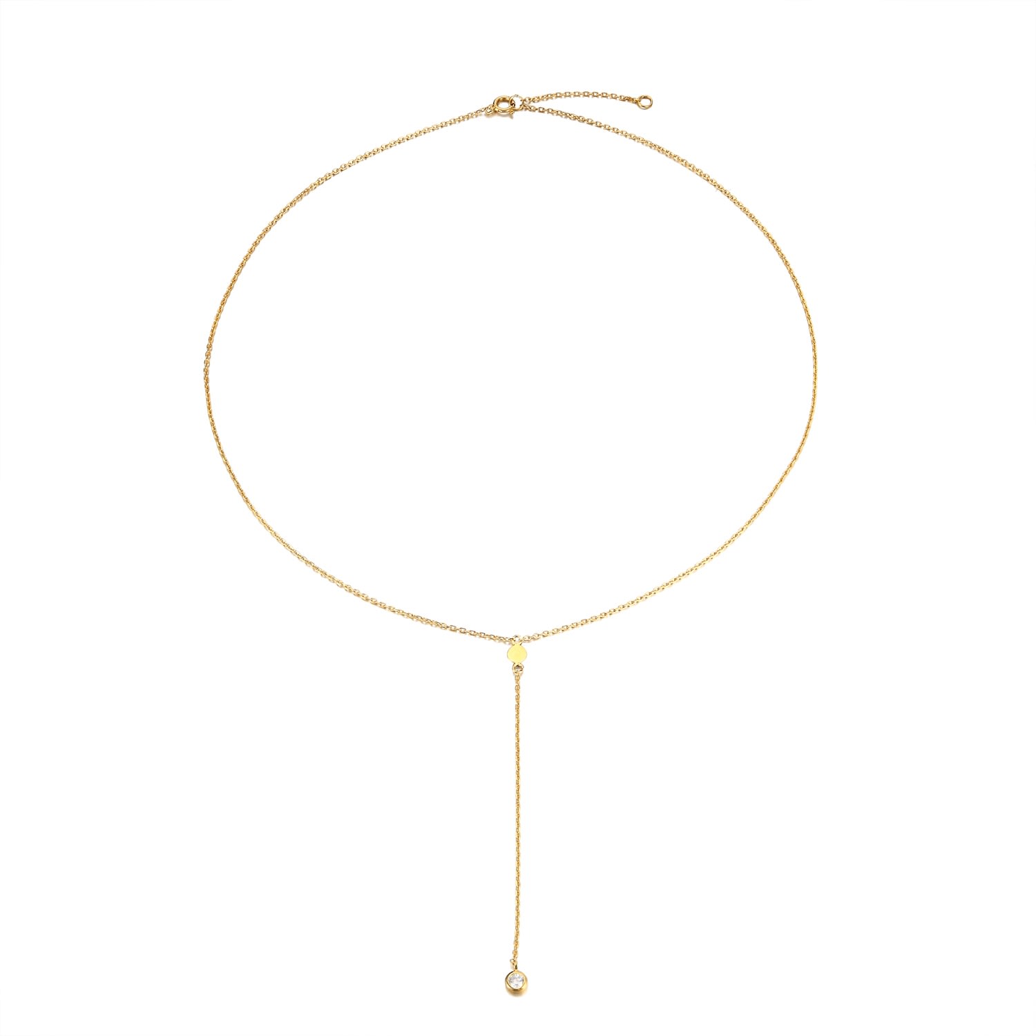 Women’s 22Ct Gold Vermeil Disc Lariat Cz Necklace Seol + Gold