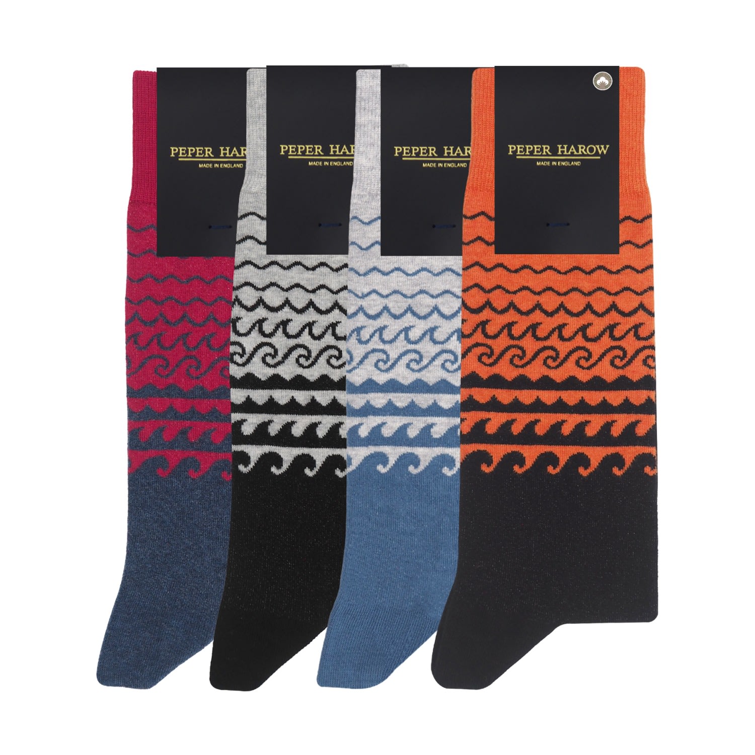 Peper Harow - Made In England Men's Wave Men's Socks Bundle In Blue/gray/orange/red