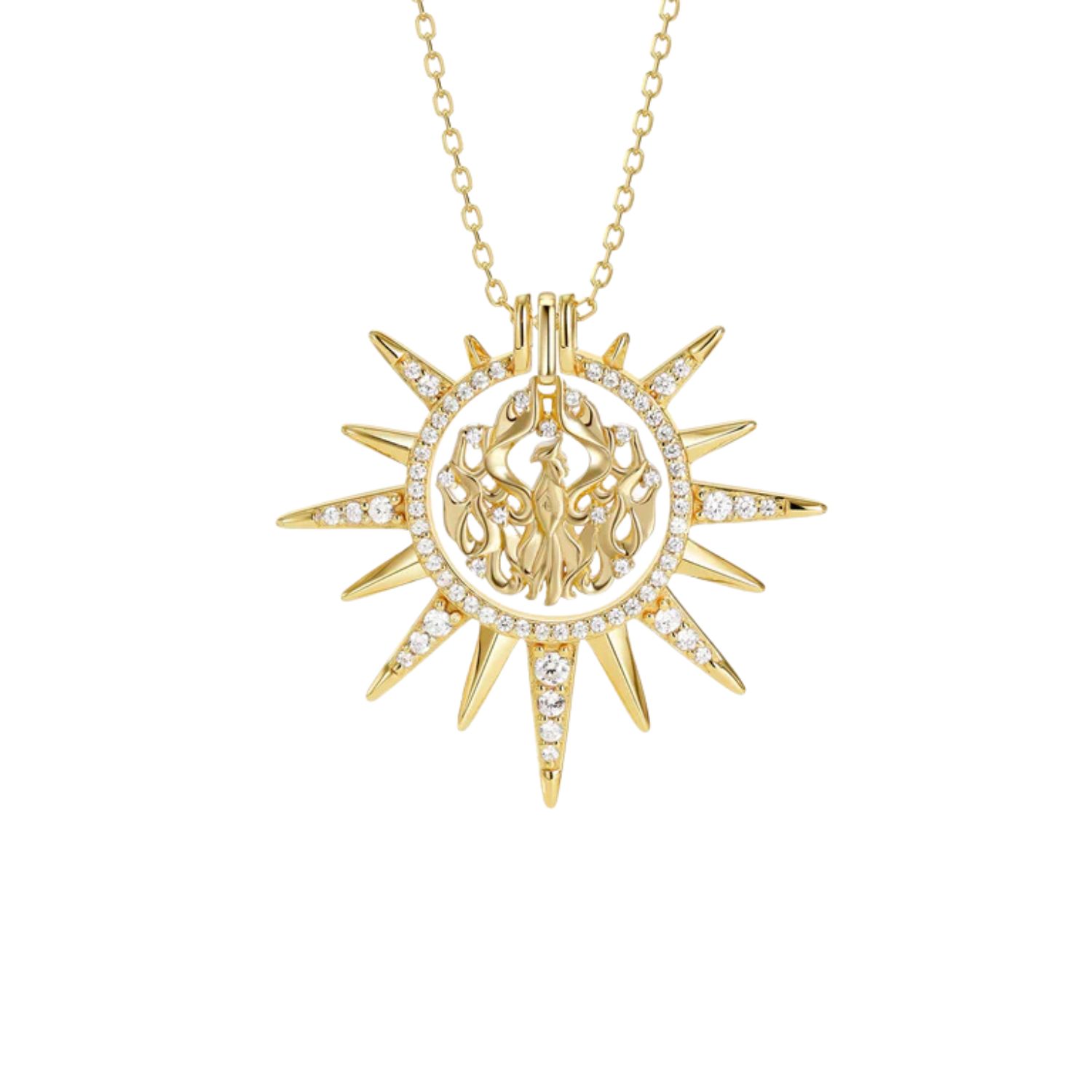 Vanimy Women's Gold Rising Phoenix Sunburst Necklace
