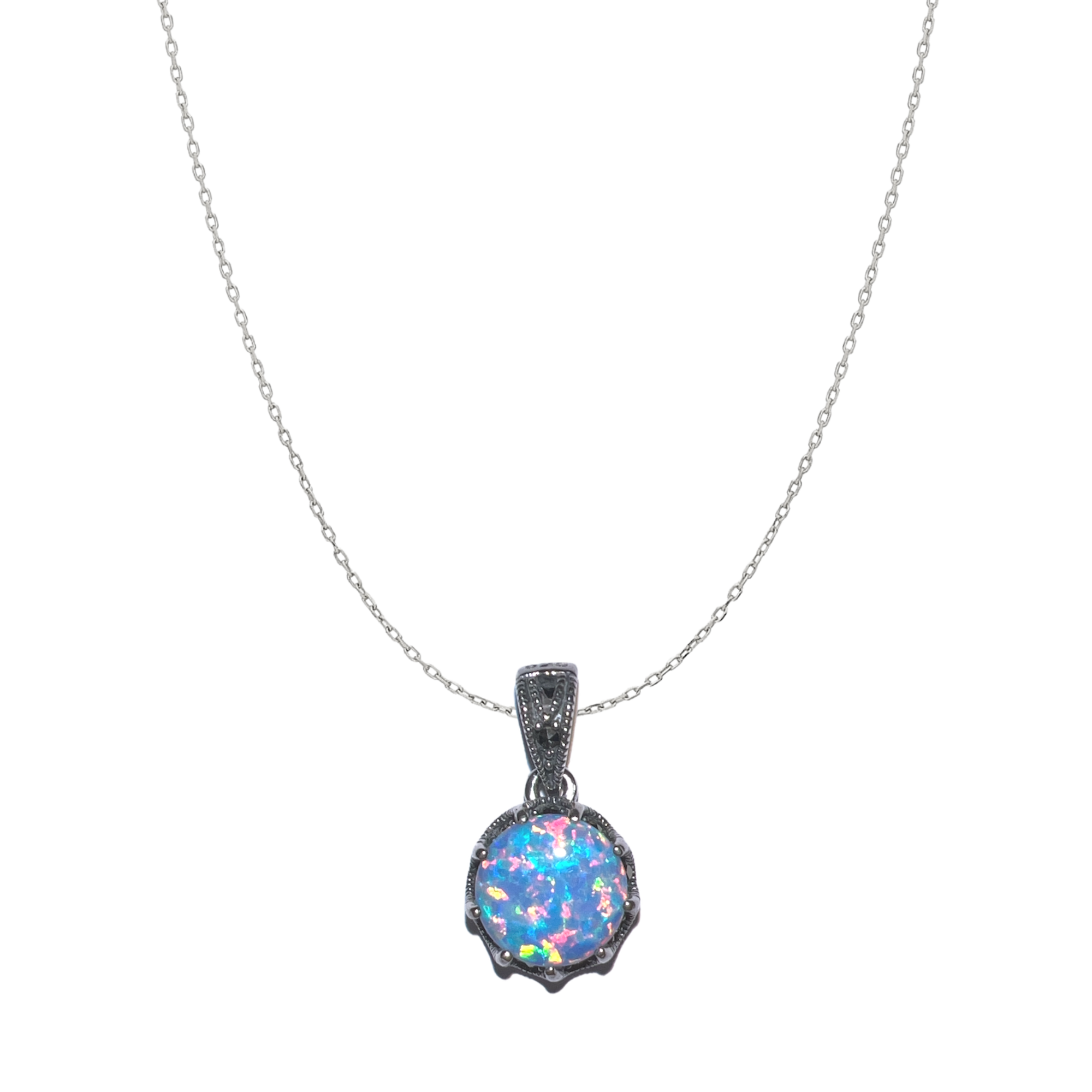 Women’s Circle High Quality Opal Sterling Silver Necklace - Blue Spero London