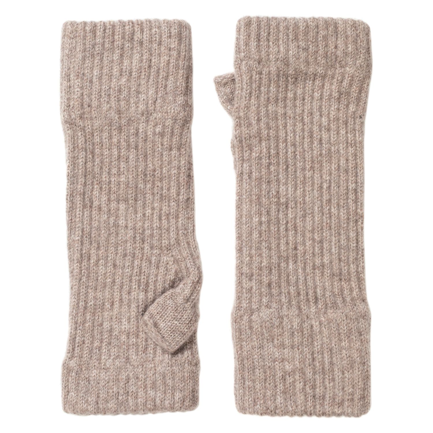 Neutrals Ladies Taupe Ribbed Cashmere Wrist-Warmers | Kinalba