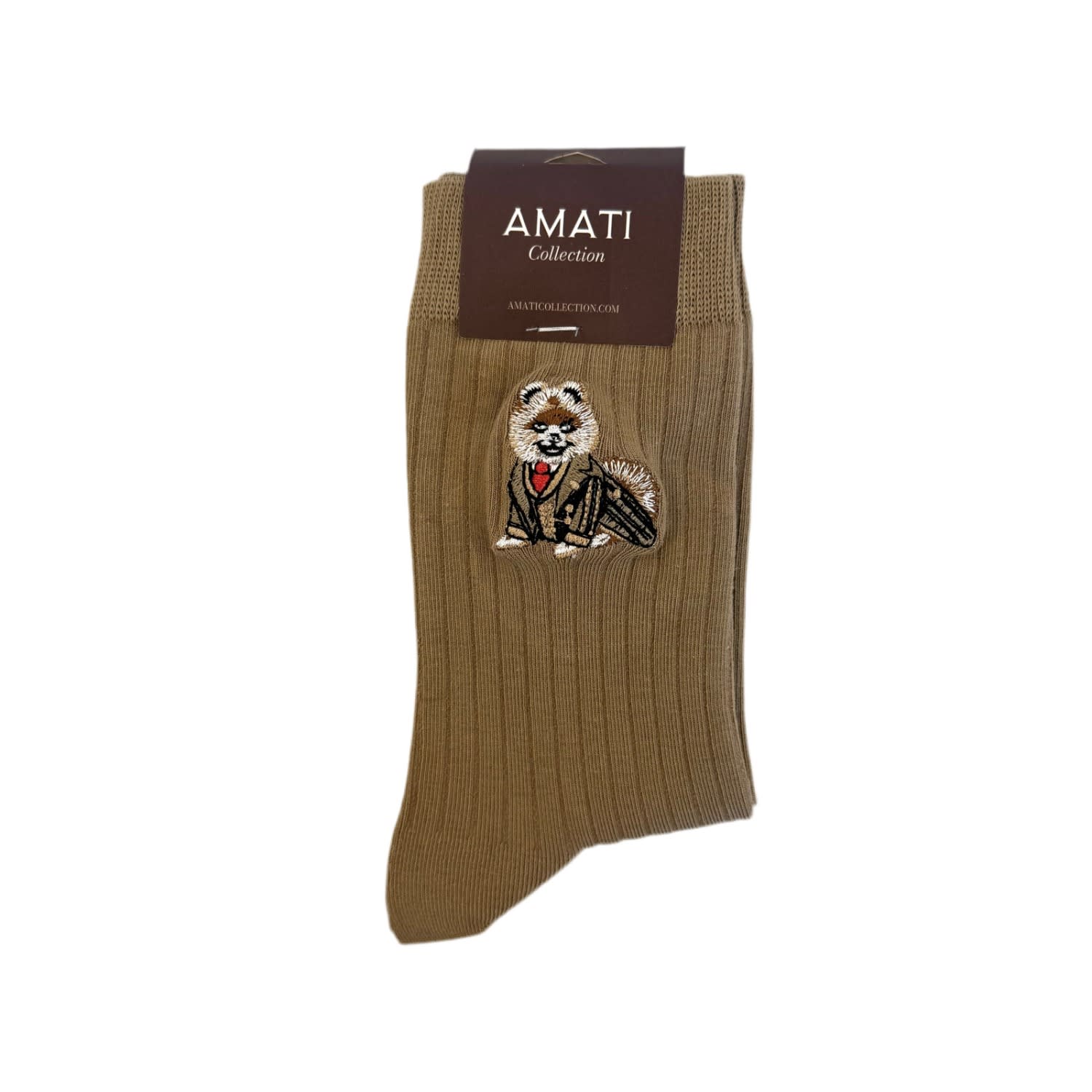 Amati Collection Women's Brown / Neutrals Pomeranian Embroidered Socks Unisex Cotton - Beige