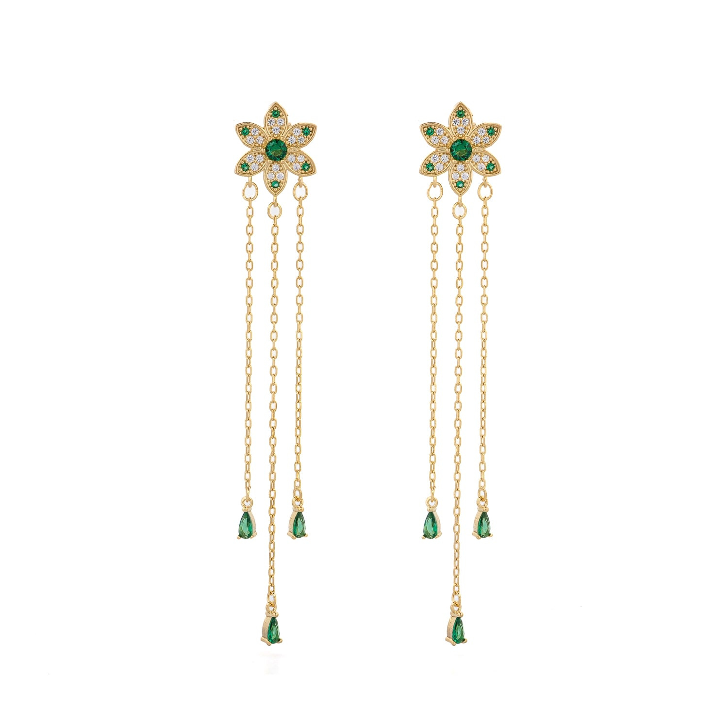 Ebru Jewelry Women's Gold / Green Blossom Glow Emerald Drop Earrings - Green In Gold