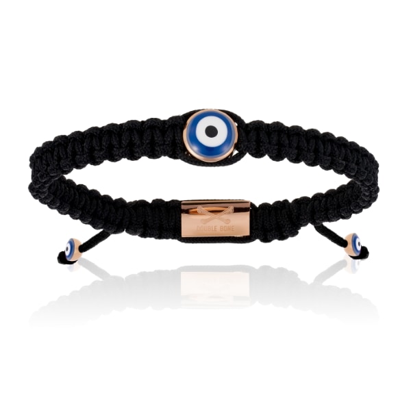 Men’s Pink Gold Lucky Evil Eye With Black Polyester Bracelet Unisex Double Bone Bracelets