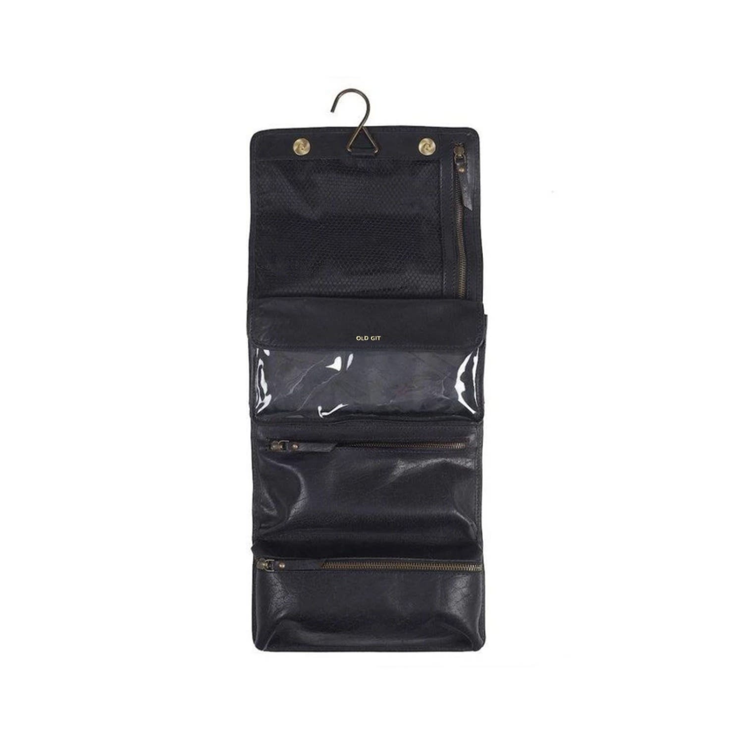 Vida Vida Hanging Black Leather Wash Bag. - Old Git In Black