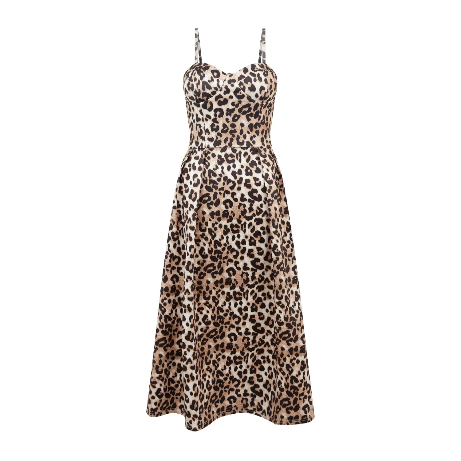 Sour Figs Women's Neutrals / Gold / Brown Leopard Print Midi Dress In Champagne In Multi