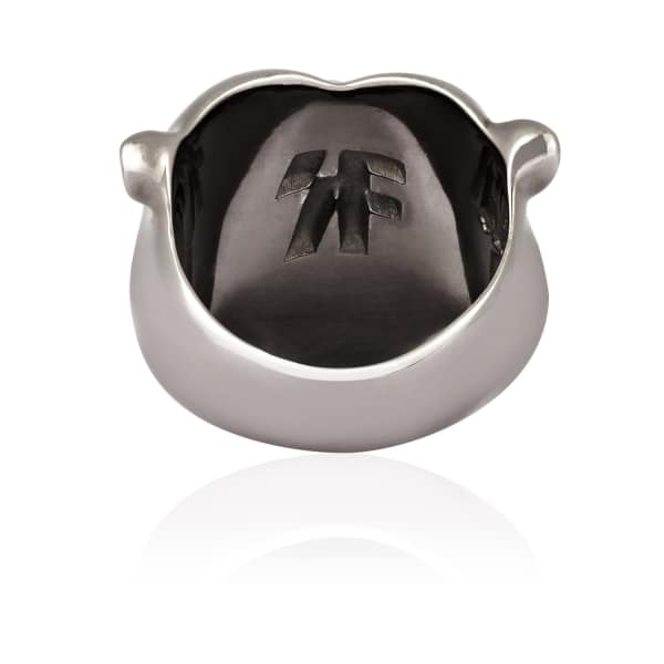 GUCCI MEN'S SILVER BEAR RING BLACK RHODIUM