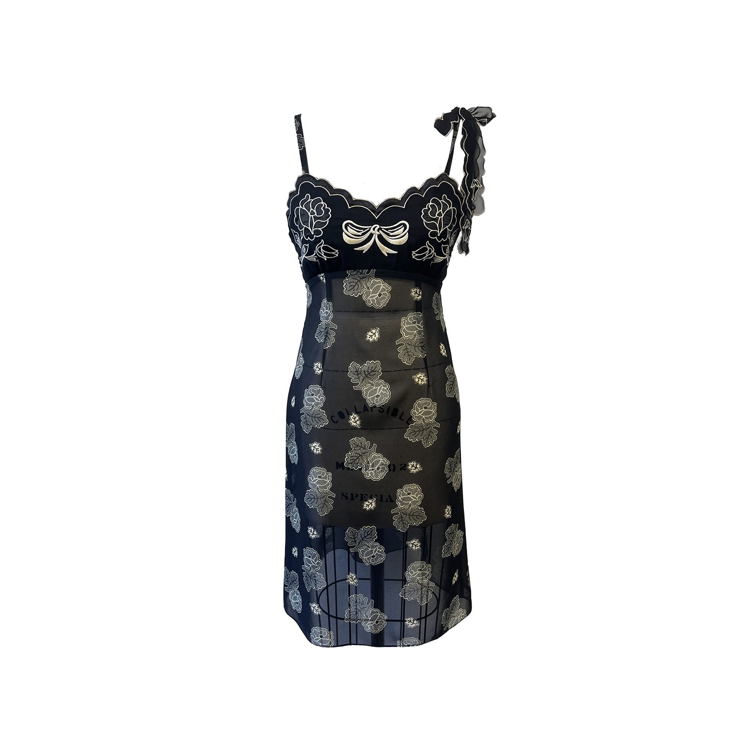 Women's Black Sketch Roses Chiffon Embroidery Slip Dress | Medium | Anna Sui