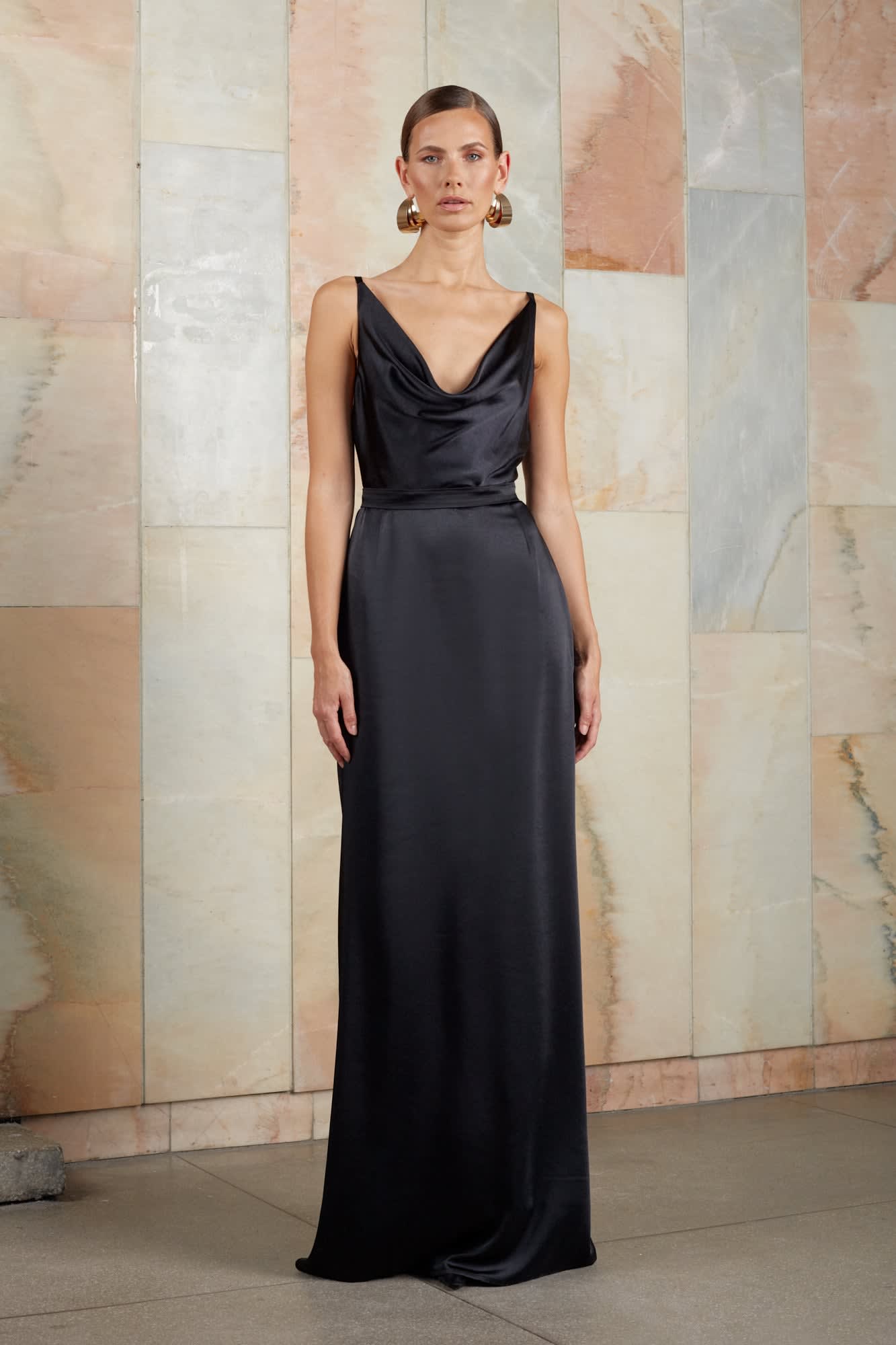 green emerald velvet dress Corwin Open Back Satin Maxi Dress