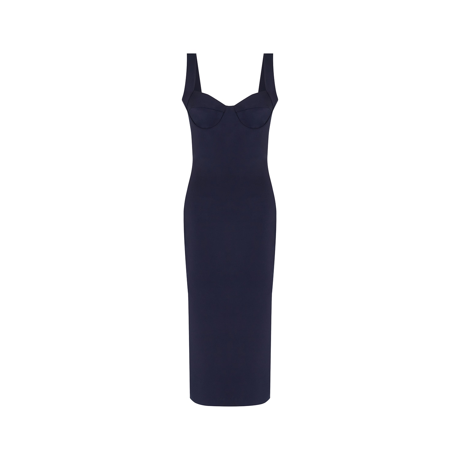Rue Les Createurs Women's Blue Fitted Thick Strap Navy Midi Dress In Blue