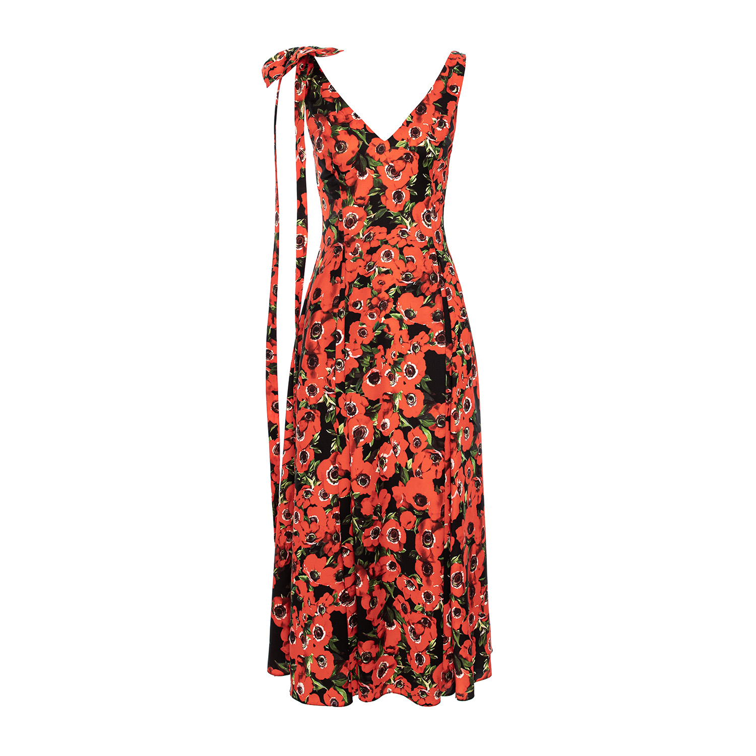Women's Red / Black Midi Viscose Dress In Poppies Floral Print | Small | Izabela Mandoiu