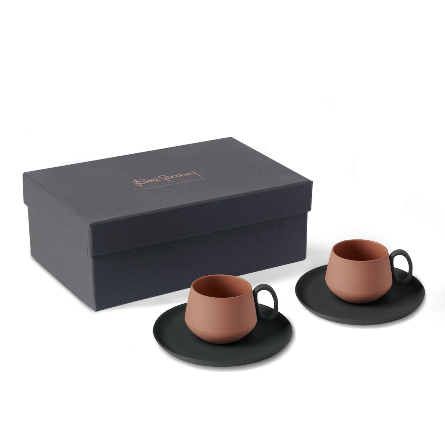 Esma Dereboy Black / Red Tube Espresso Set Of Two Black Coral Colour