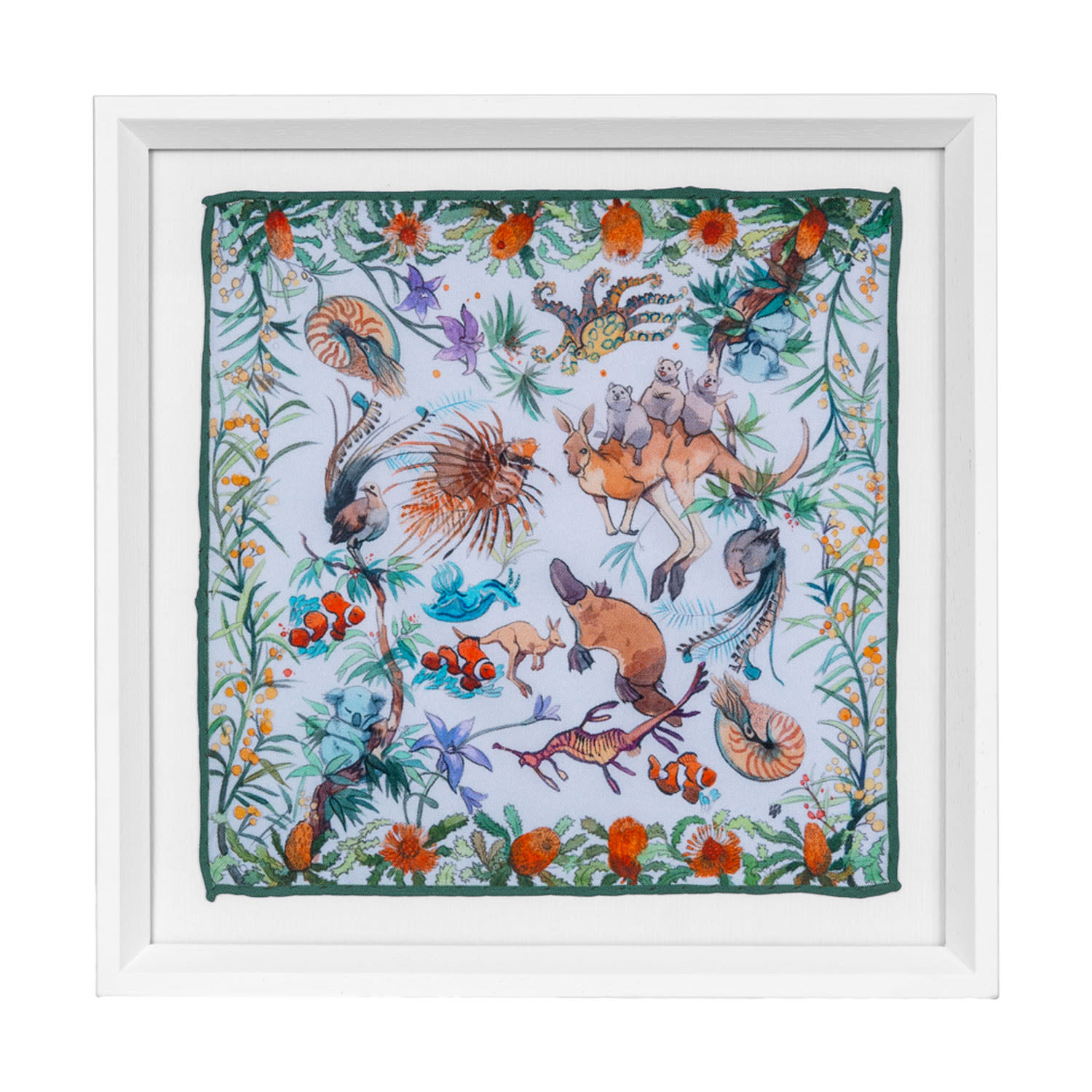 Un Poco Australian Biodiversity White Framed Silk In White