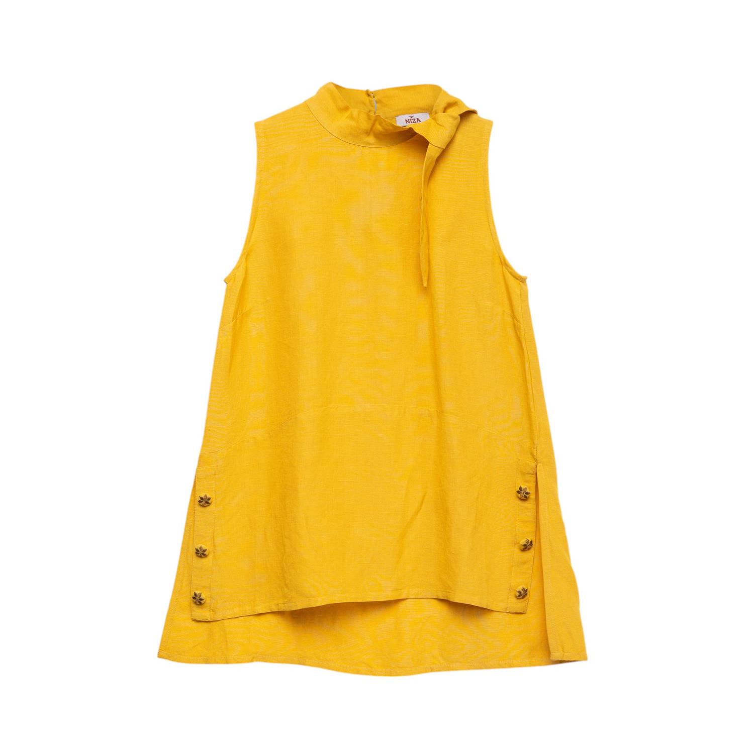 Women’s Yellow / Orange Knotted Sleeveless Linen Blouse Yellow Medium Niza