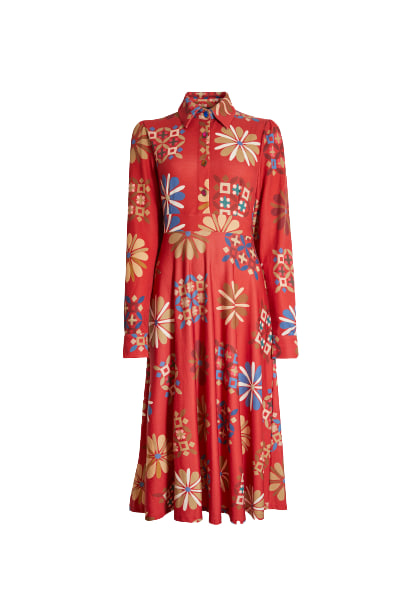 Women’s Jewelled Button Print Midi Dress Red Extra Small James Lakeland