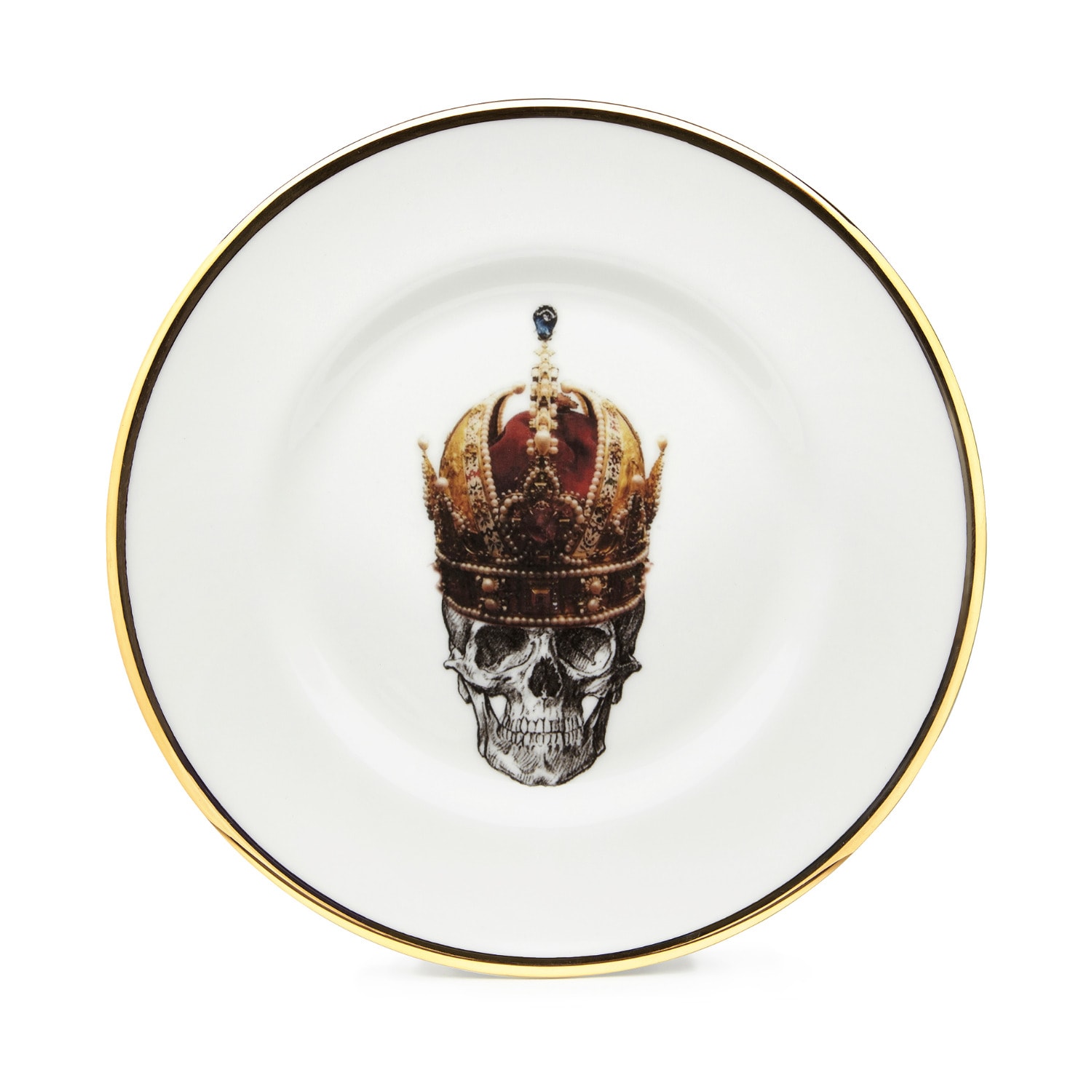 Melody Rose London White / Gold / Red Skull In Red Crown Dessert Plate In Multi