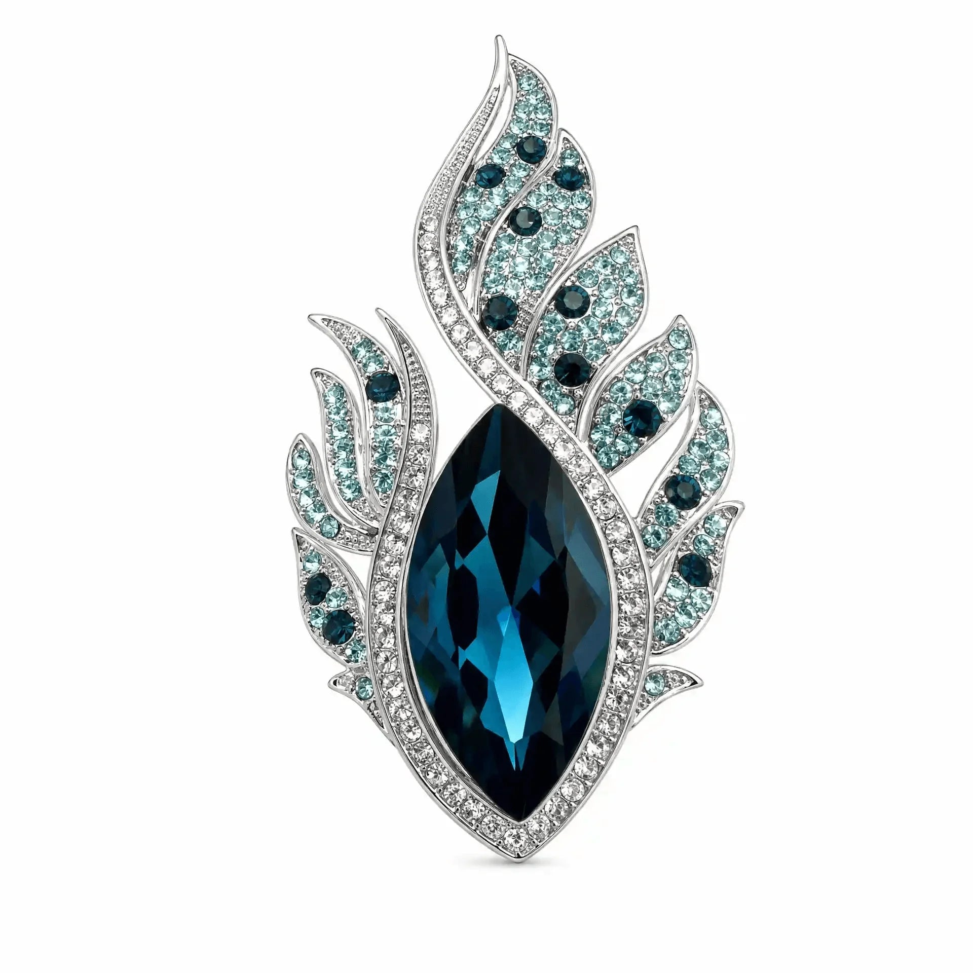 Women's Flame Leaf Crystal Brooch - Blue | Angel Barocco