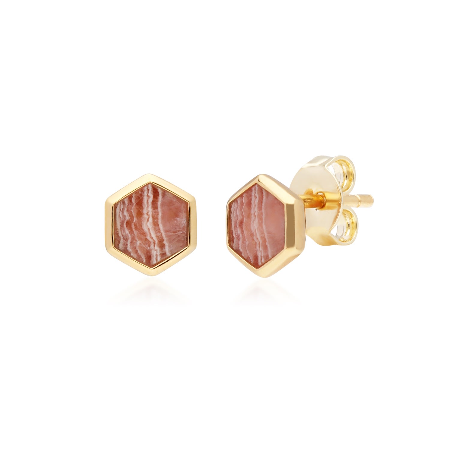 Women’s Pink / Purple Rhodochrosite Hexagon Stud Earrings In Gold Plated Silver Gemondo