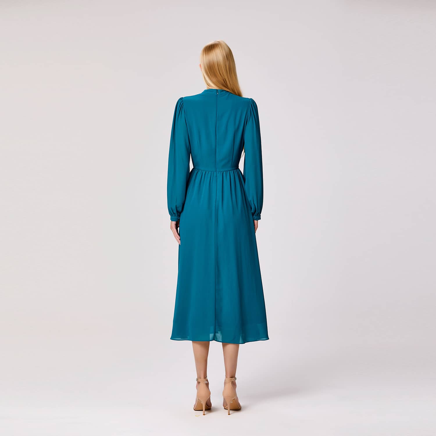 blue green long sleeve dress Emerald Green Dress - Tiered Maxi Dress - Balloon Sleeve Dress
