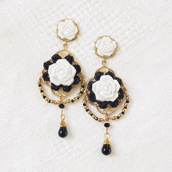 Poporcelain Classic Baroque Porcelain Rose Statement Earrings