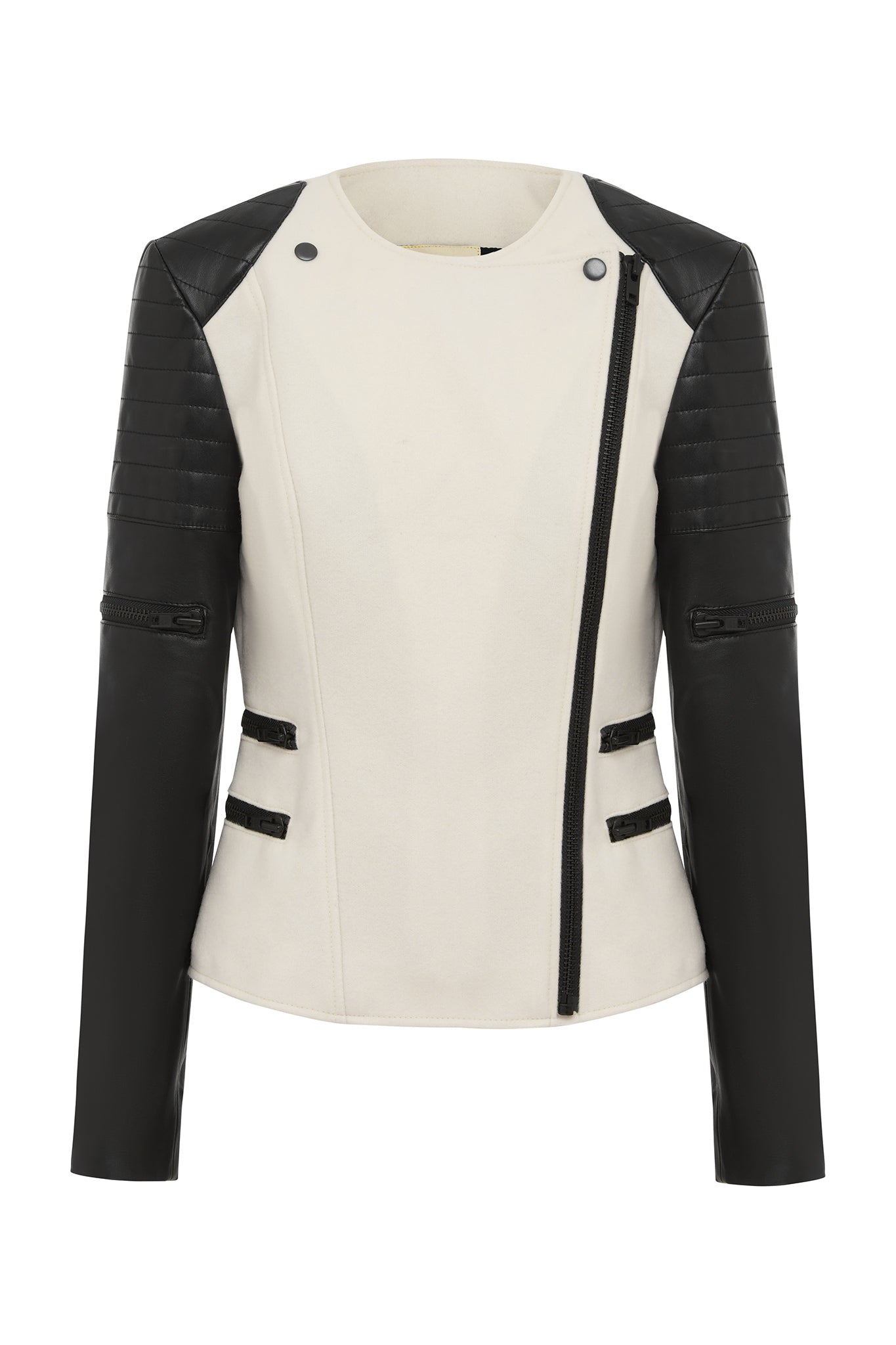 Women’s Black / White Greenwich St Motor Jacket In Chalk White Wool & Black Leather Extra Small West 14Th