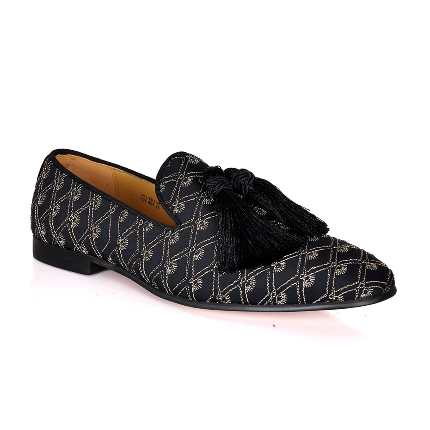 Men’s Alberto Gold Embroidery Tassel Loafers - Black 8 Uk David Wej