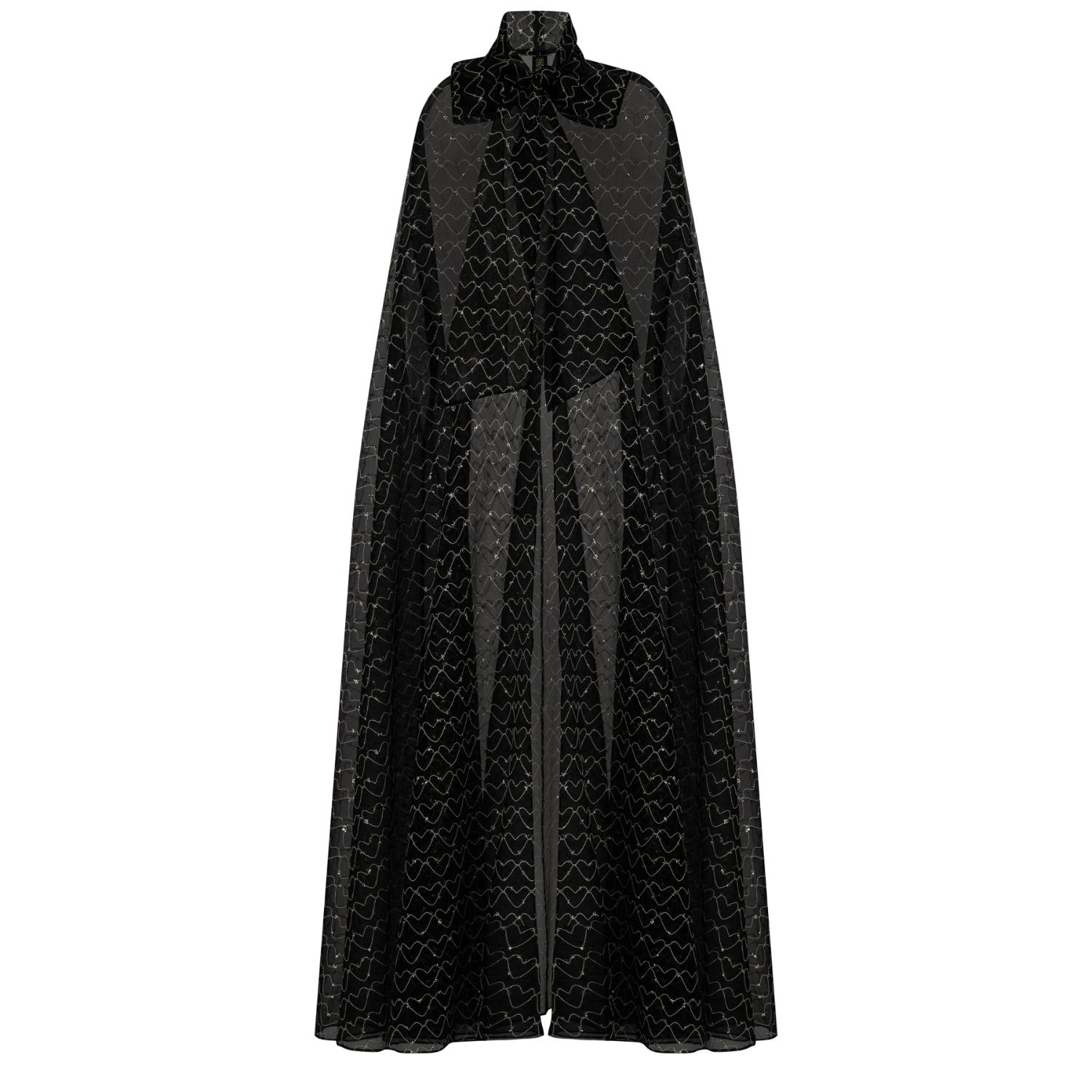 Azzalia Women's Organza Cape With Neck Bow With Heart Shaped Metallic Threads-black Coffee In Black