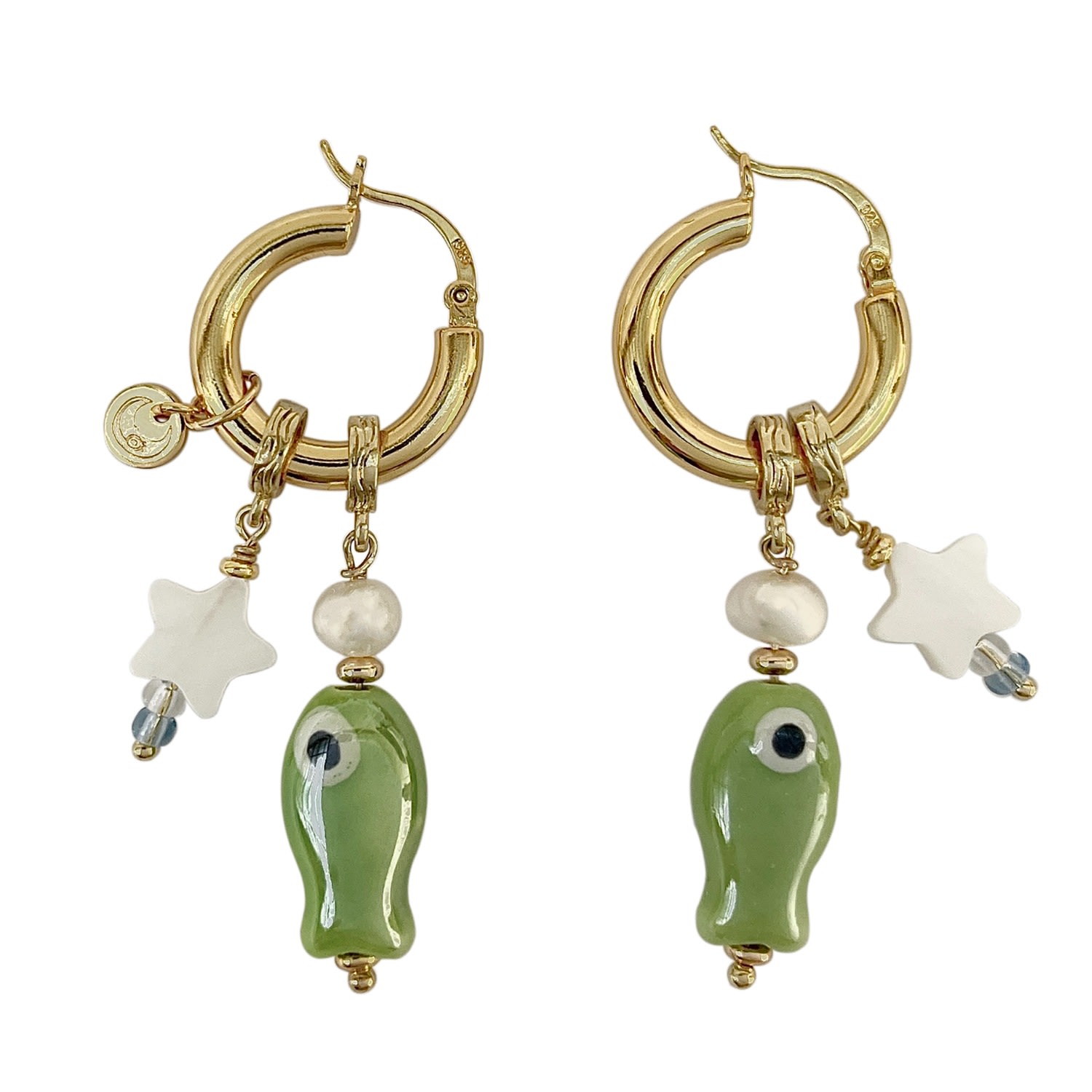 Ninemoo Women's Gold / Green Aquatic Companions Earrings - Green In Multi