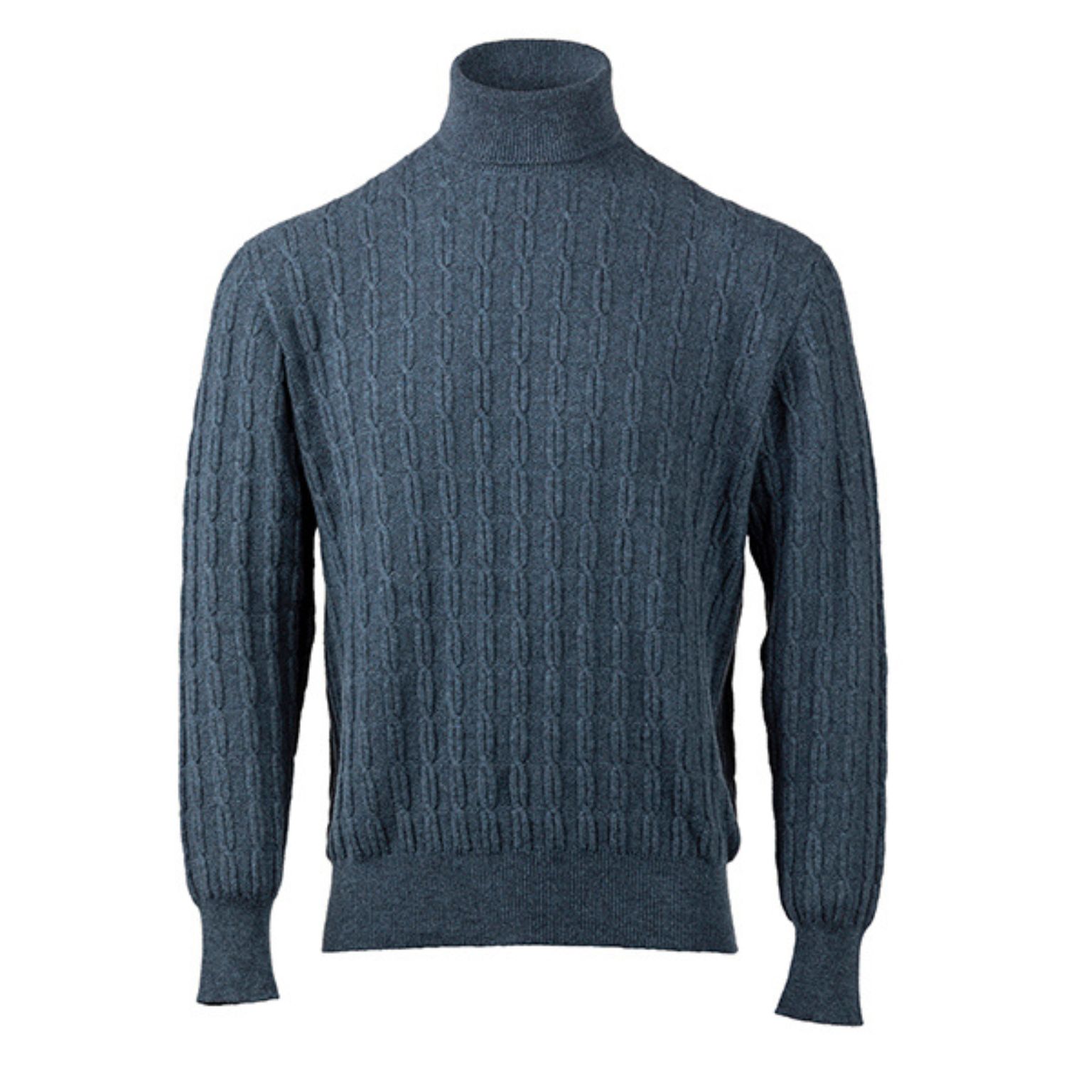 Kinalba Men's Blue Unisex Slate Fine Cable Cashmere Roll Neck Sweater In Blue