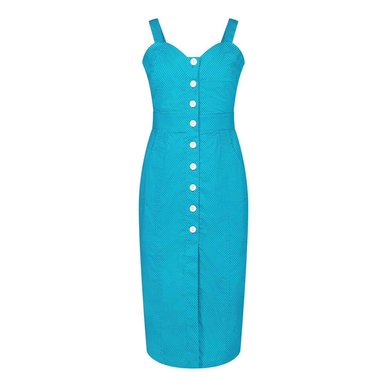 Deer You Queenie Quintessential Sweetheart High Waisted Dress In Teal Pin Spot In Green