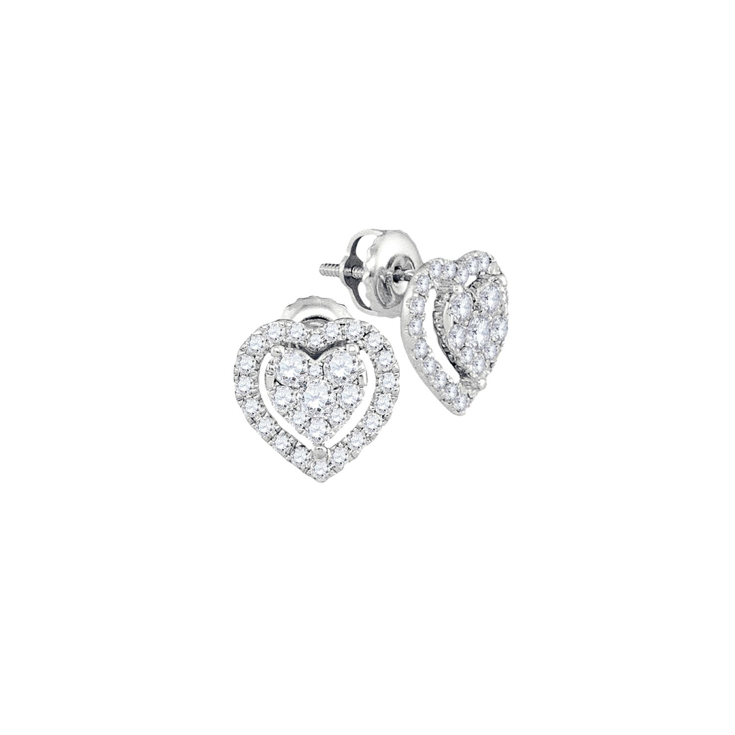 Women’s Heart Cluster Stud Earrings In 14K White Gold Cosanuova