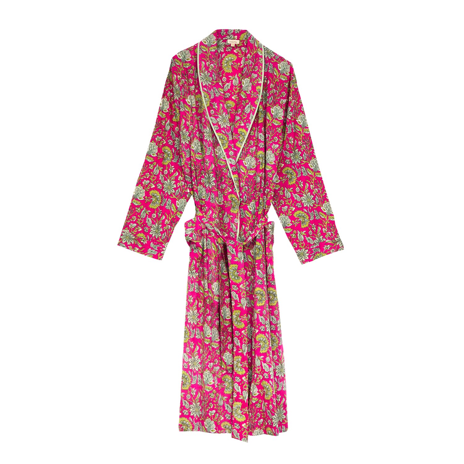 Inara Pink / Purple Ladies Indian Cotton Robe - Fuchsia Freesia In Red