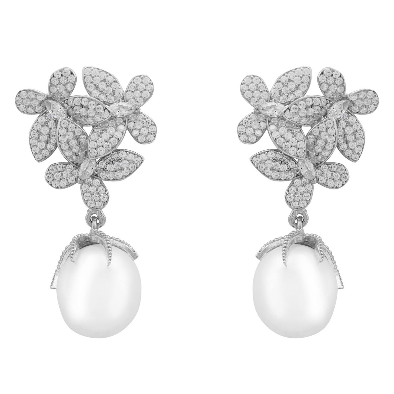 Latelita Women's Silver / White Flowers Pearl Earrings Silver White In Multi
