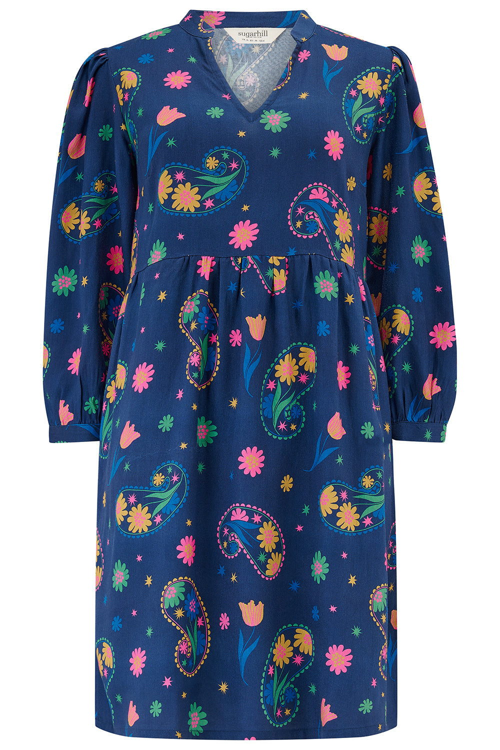 Sugarhill Brighton Women's Blue Pollyanna Mini Smock Dress Bright Navy, Blooming Paisley In Blue