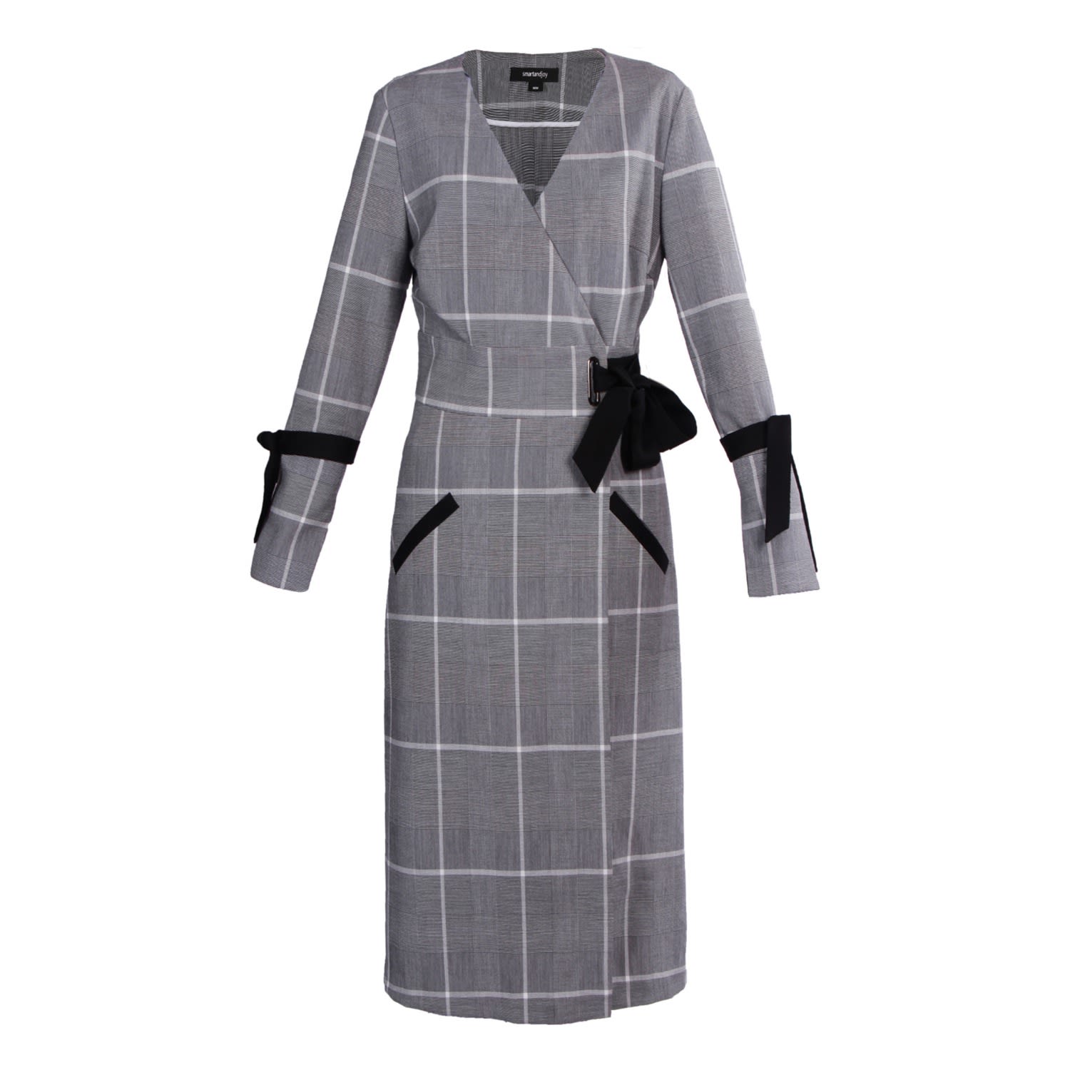 Women’s Grey Wrap Tartan Midi Dress Medium Smart and Joy