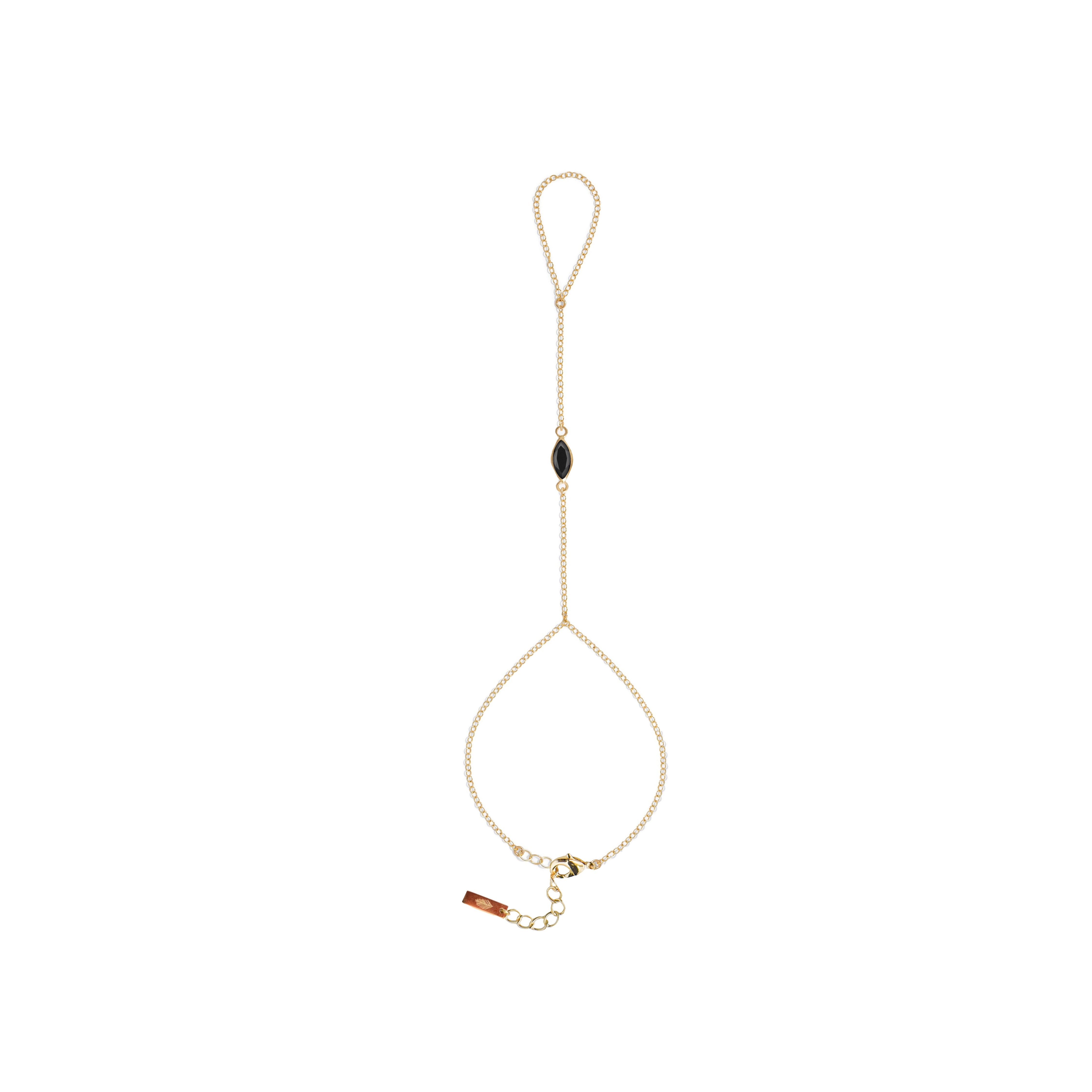 Women's Gold Dainty Marquise Hand Chain- Black | Adriana Pappas Designs
