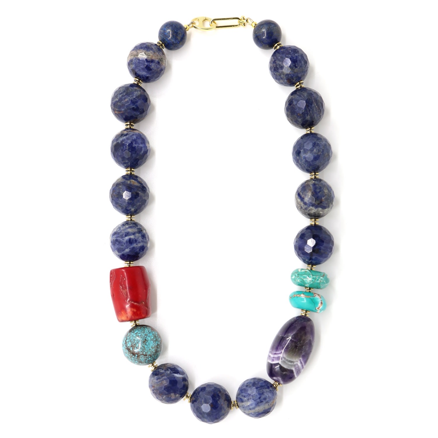 Women’s Blue / Red / Pink Blue Sodalite, Red Coral, Chevron Amethyst, Lapis Lazuli & Turquoise Beaded Necklace Shar Oke