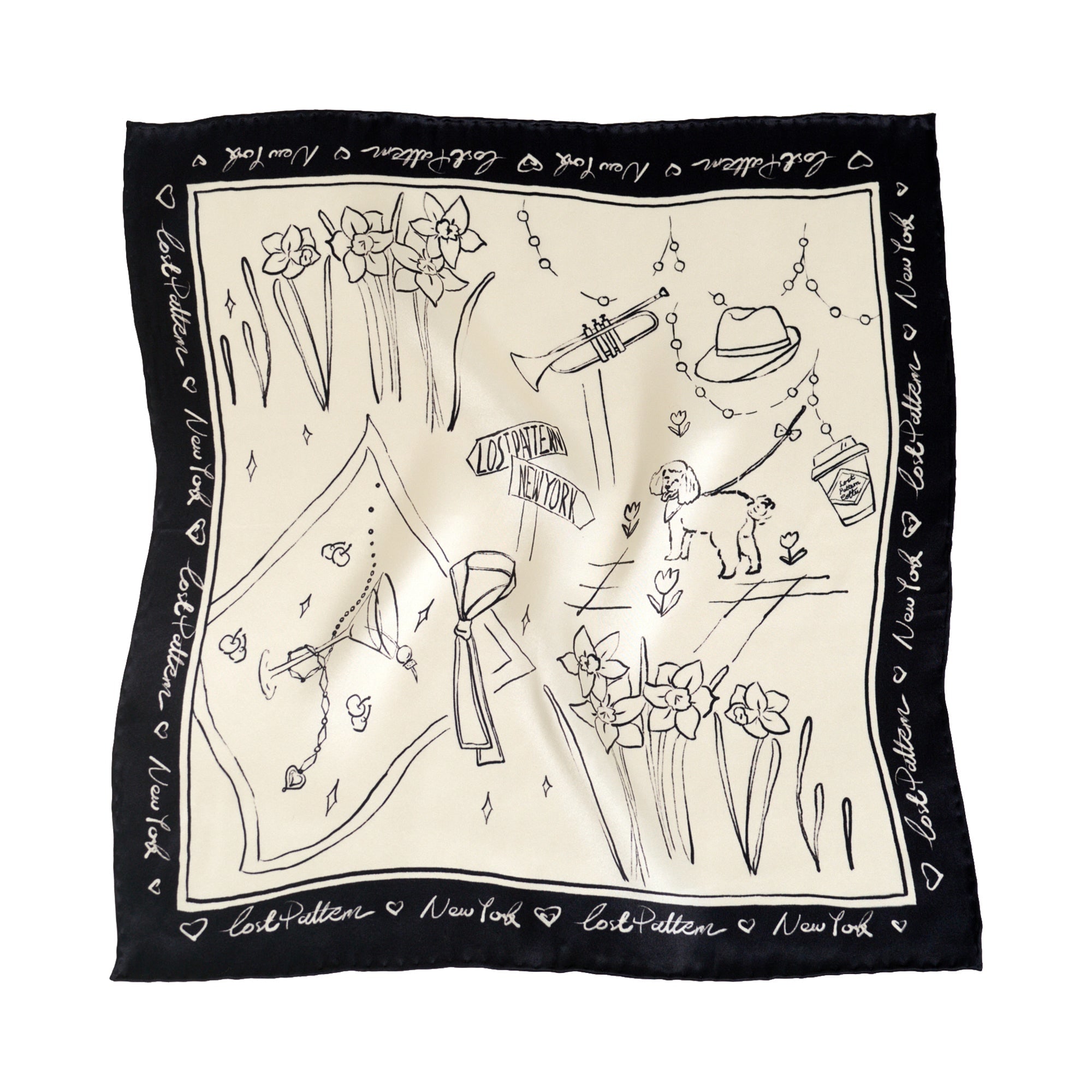 Lost Pattern Nyc Men's Black / White New York In Sketches Silk Pocket Square - Black & White In Multi