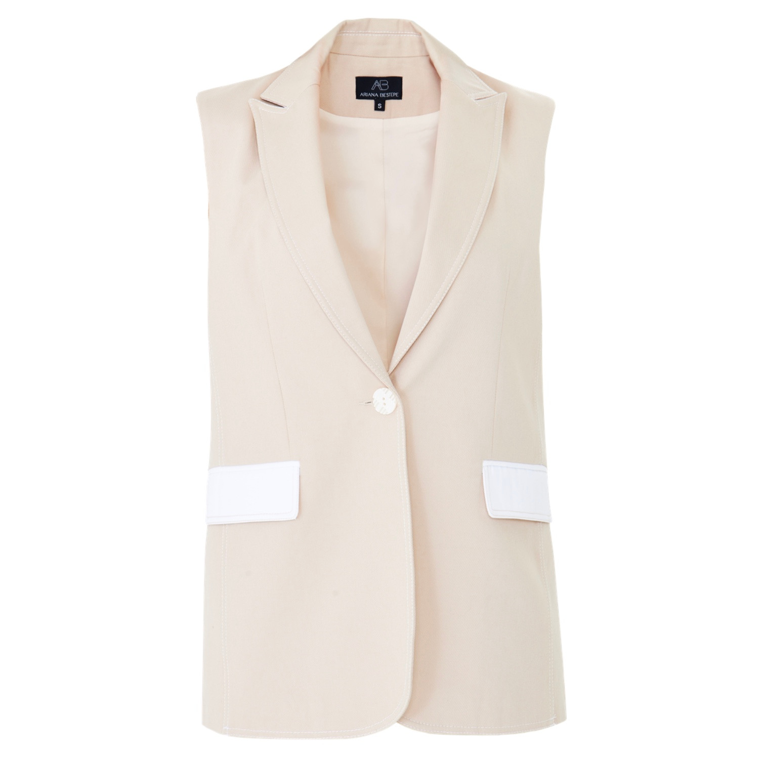 Ariana Bestepe Women's White Sleeveless Beige Blazer In White