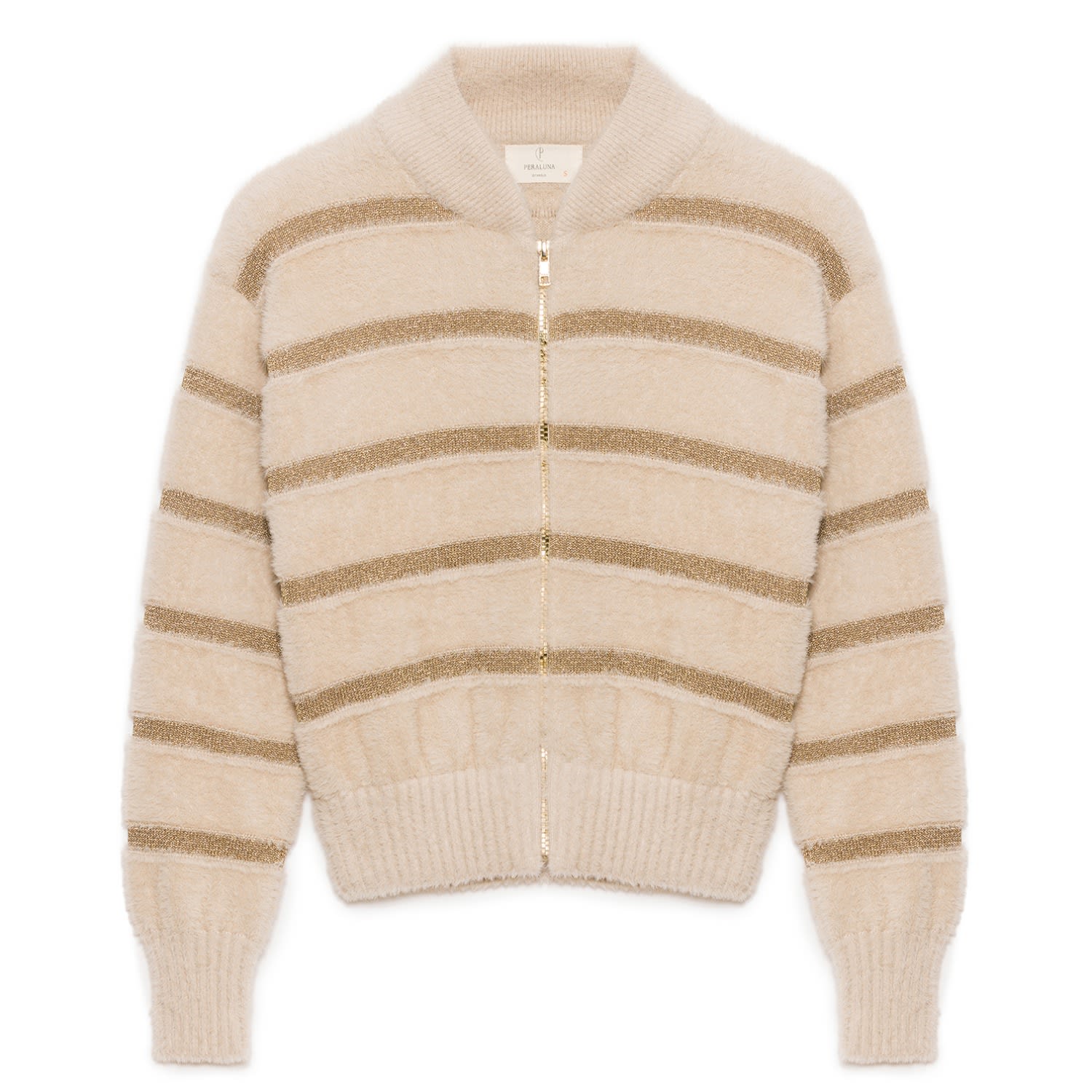 Peraluna Women's Neutrals / Rose Gold Iceberg Glittered Knit Bomber Jacket In Beige In Rose Gold