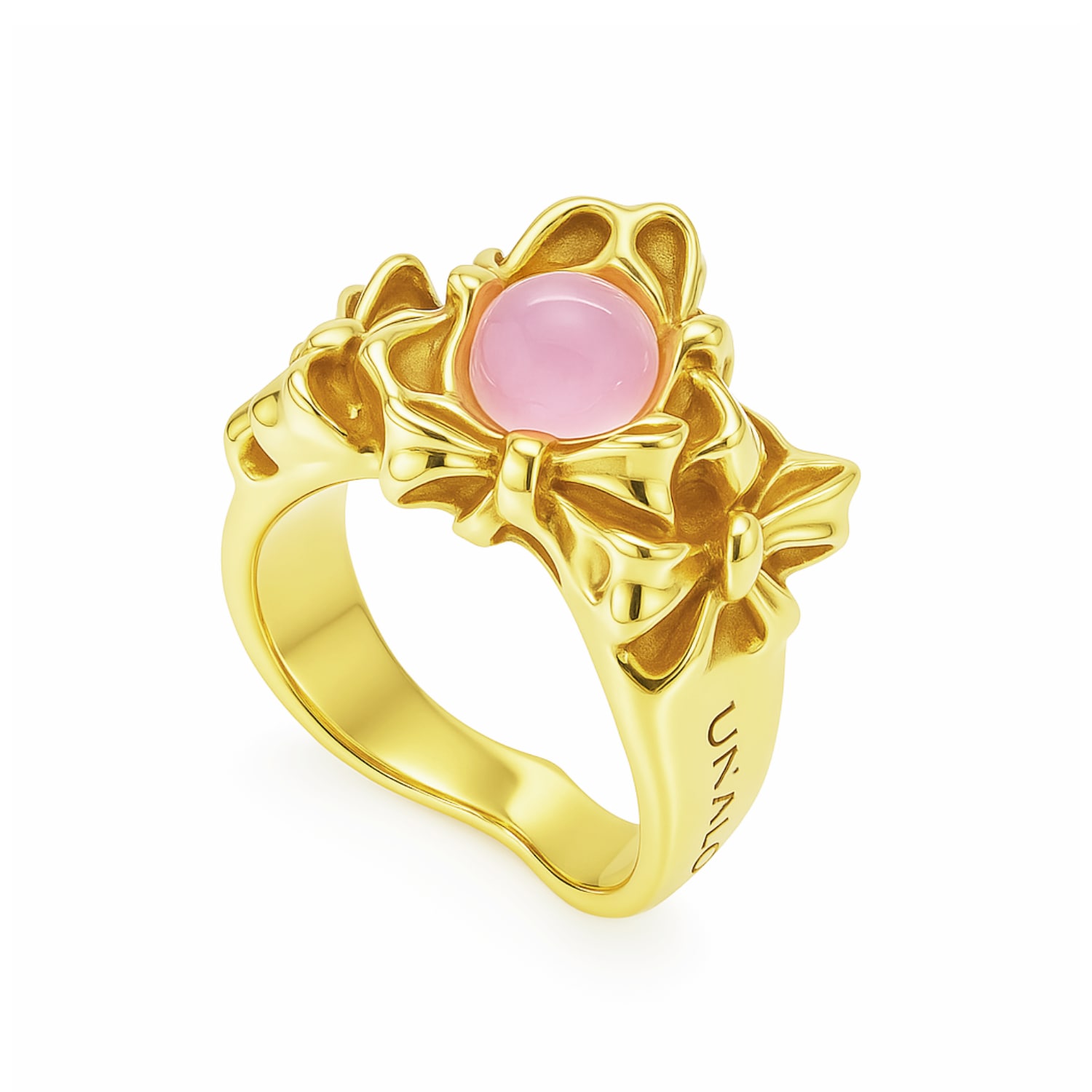 Unaloe Women's Gold / Pink Sterling Silver-gold Plated Bow-inspired Ring With Pink Hydrothermal Stone In Multi