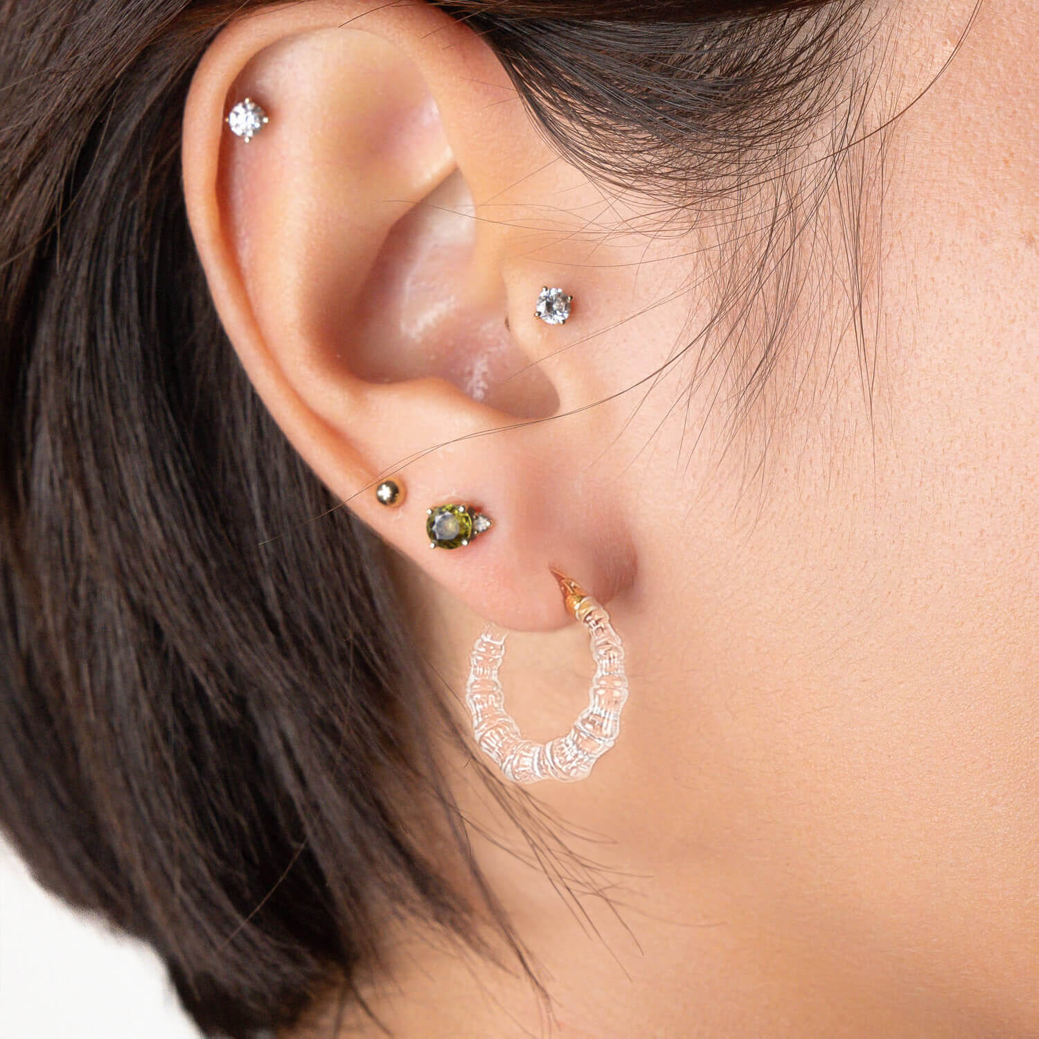 Mini Clear Heart Bamboo Hoop Earrings Gold Honey Wolf Badger