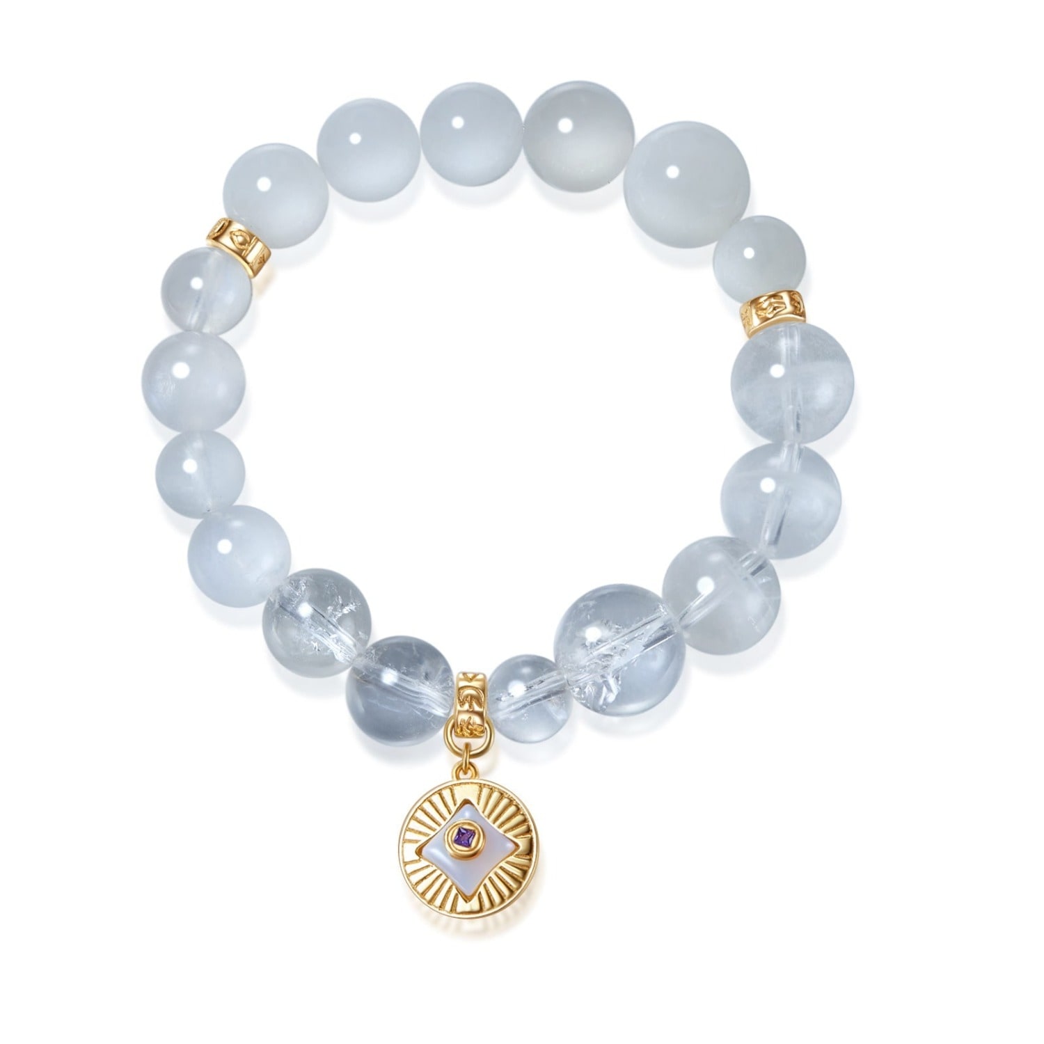 Aurozia Women's Five Elements Metal Gold Vermeil Moonstone Aura Pendant Crystal Gemstone Beads Bracelet