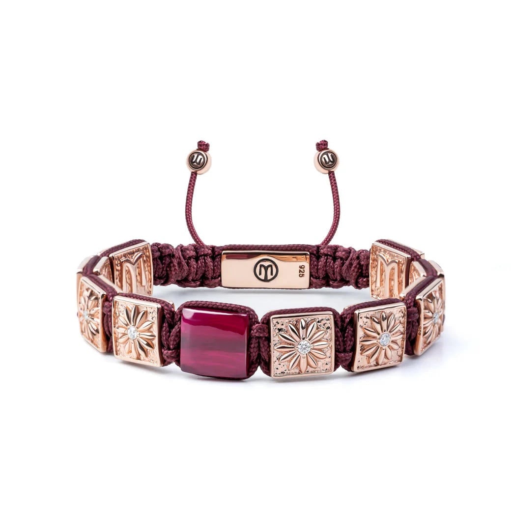 Mahigan Women's Rose Gold / Red Bordeaux Macrame Bracelet In Rose Gold With Ruby The Guardian