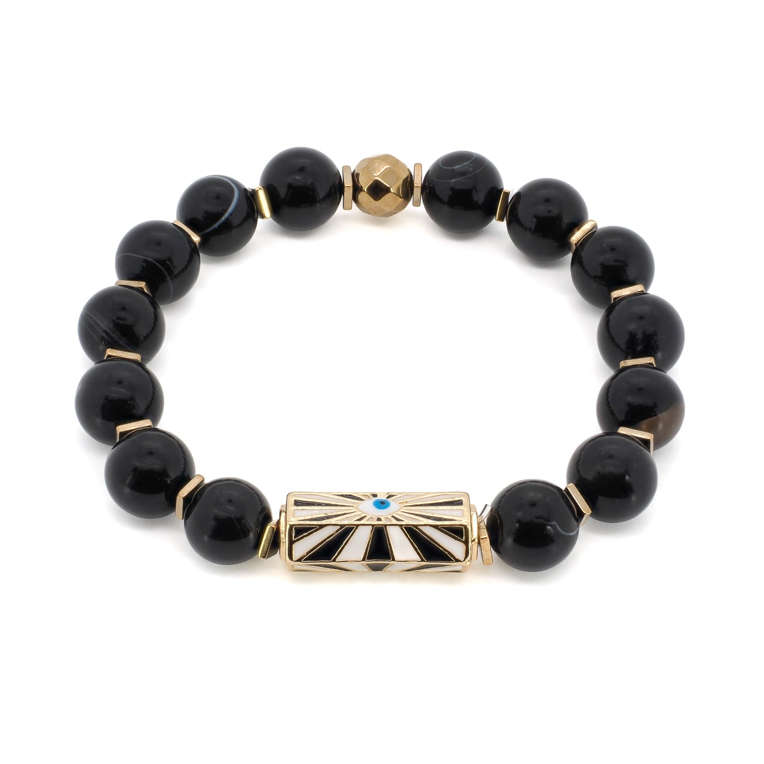 Women’s Gold / Black Black Onyx Stone Beaded Evil Eye Charm Bracelet - Black Ebru Jewelry