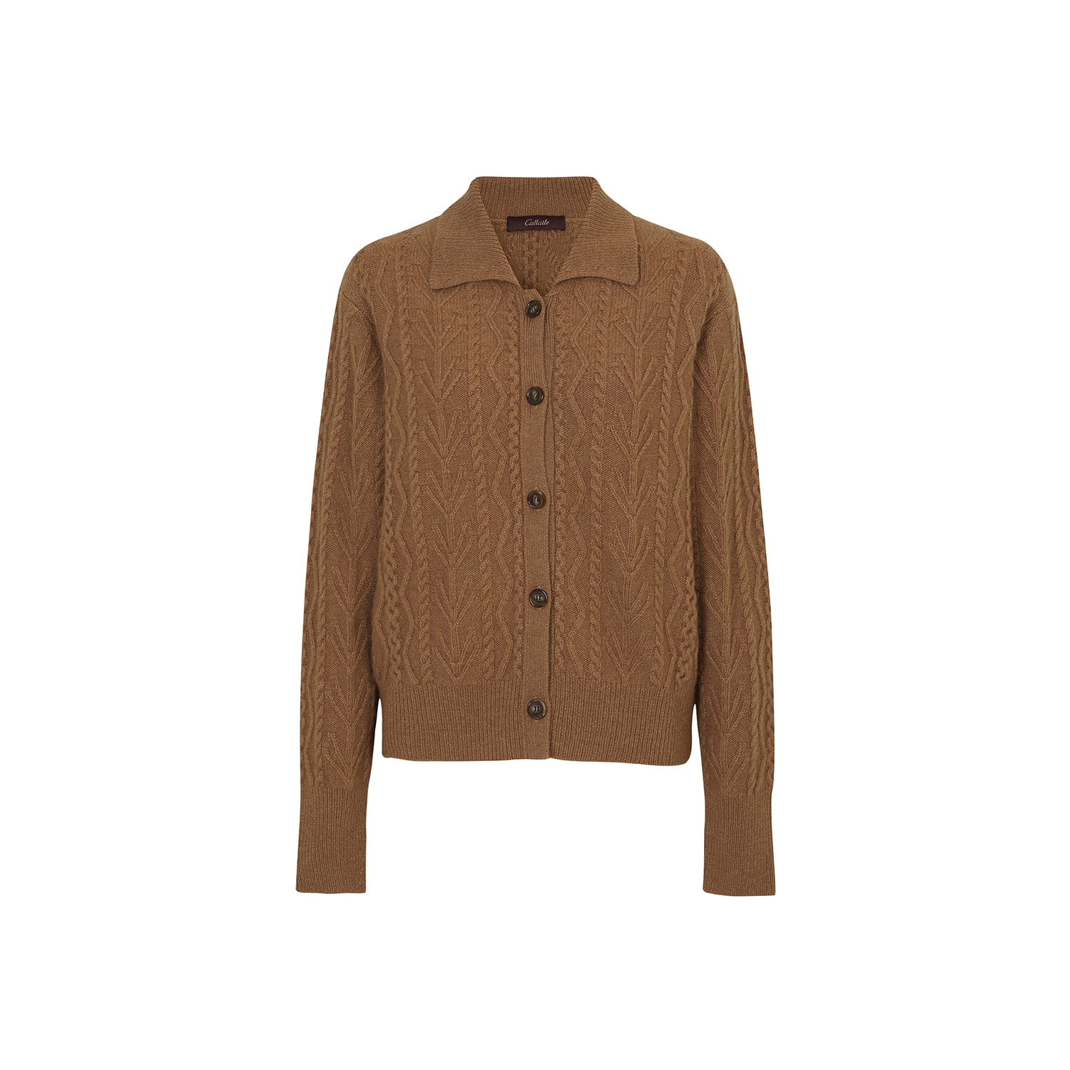 Callaite Women's Brown Cable Cashmere Cardigan-camel In Brown