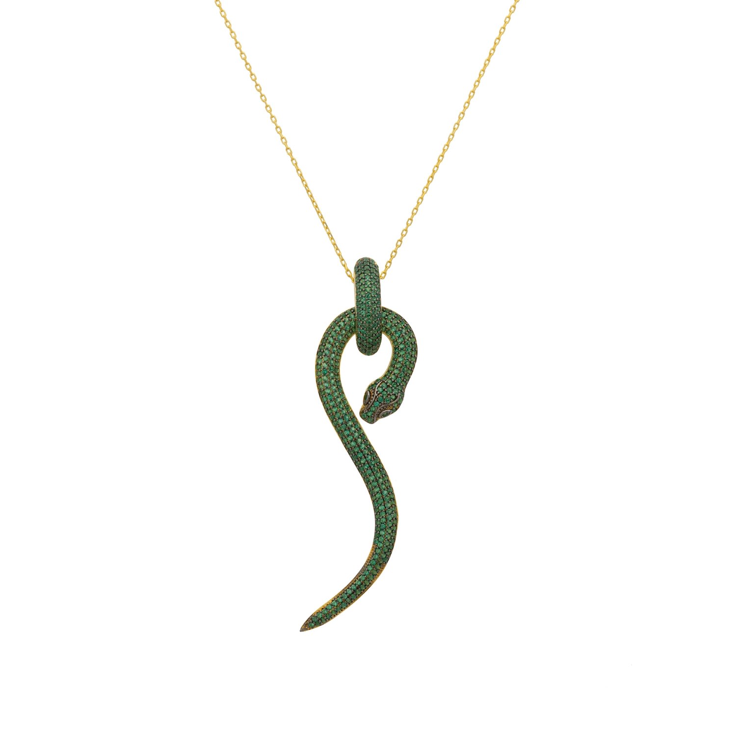 Women’s Green / Gold Anaconda Snake Pendant Necklace Gold Emerald Latelita