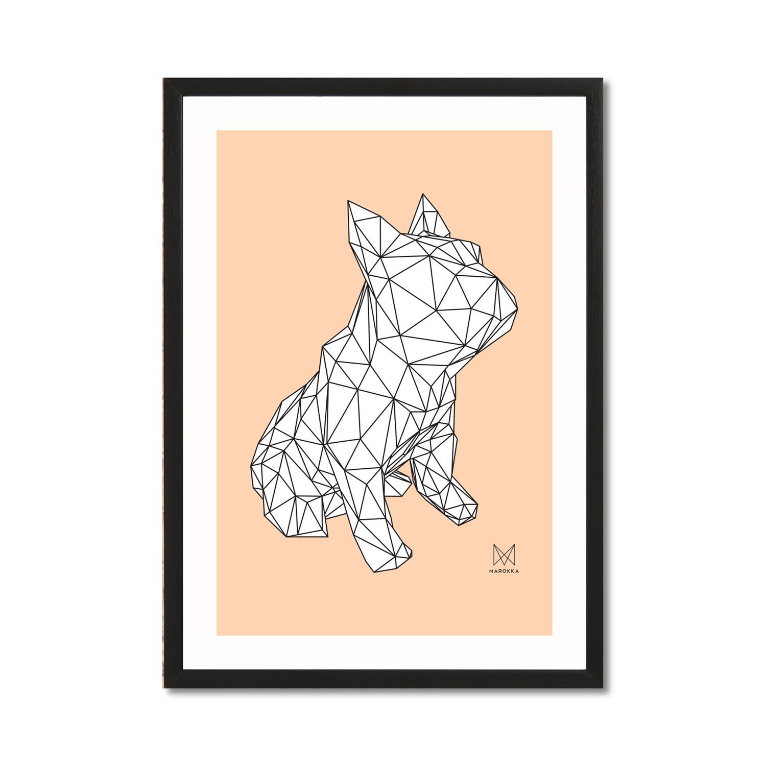 Marokka Design Neutrals French Bulldog Geometric Print - Frank In White On Peach In Multi
