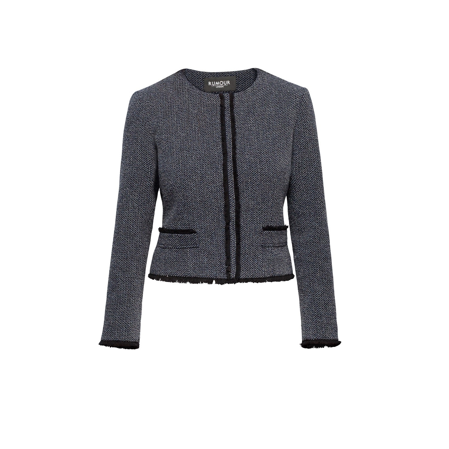 Women’s Blue Eleanor Navy And Cream Tweed Jacket With Fringing Detail Small Rumour London